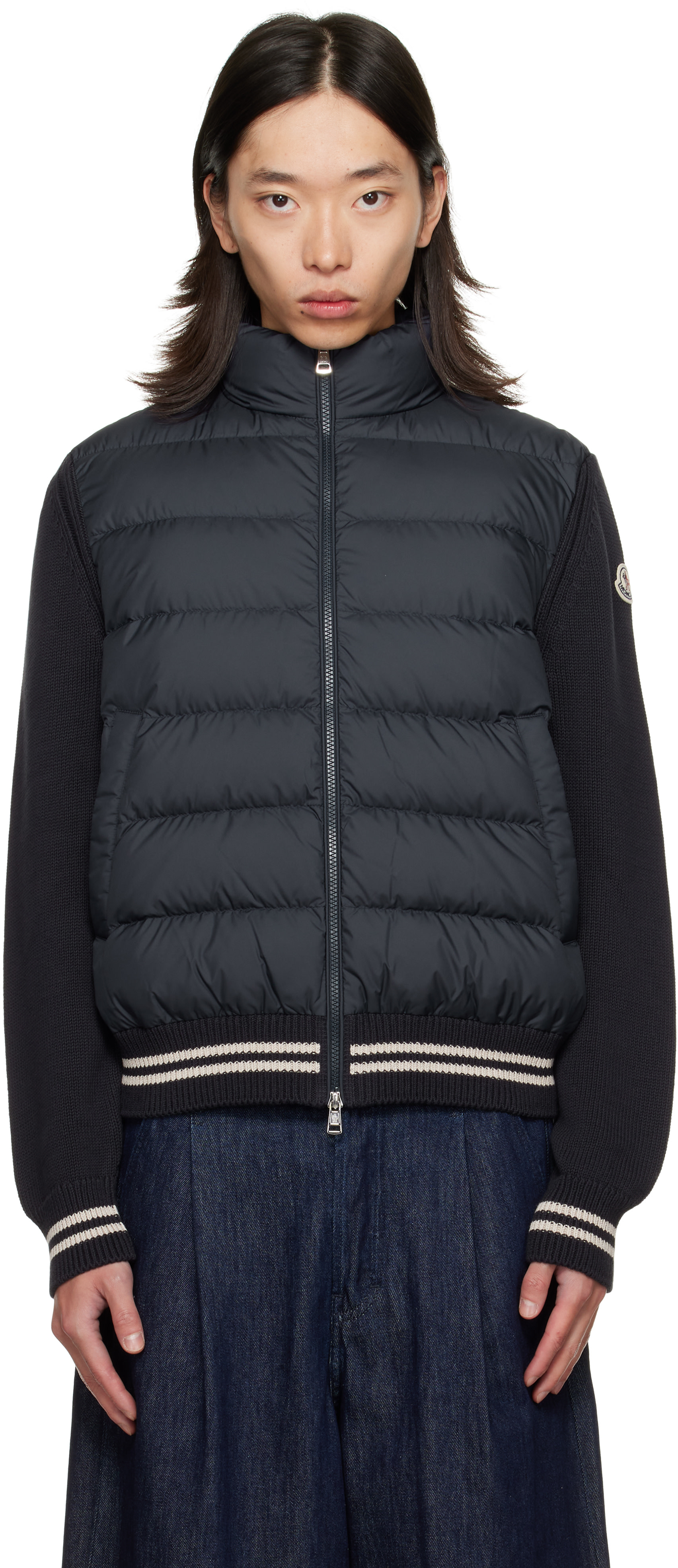 Moncler: ネイビー パデッド コットン ダウンジャケット | SSENSE 日本