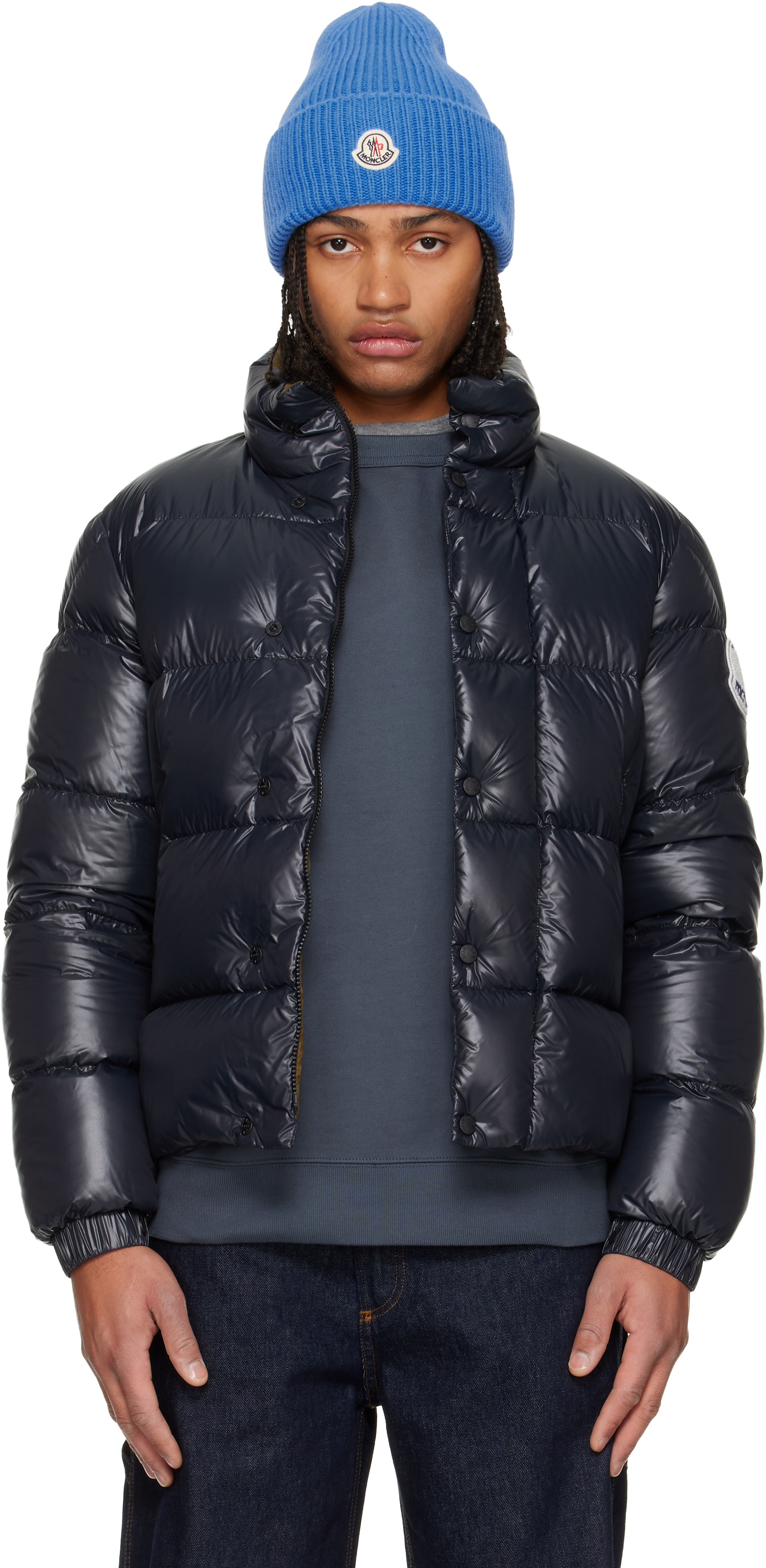 MONCLER フード付きダウンジャケット ブラック　S　ニット モンクレール メンズ ニットダウン MONCLER ダウンジャケット パーカー