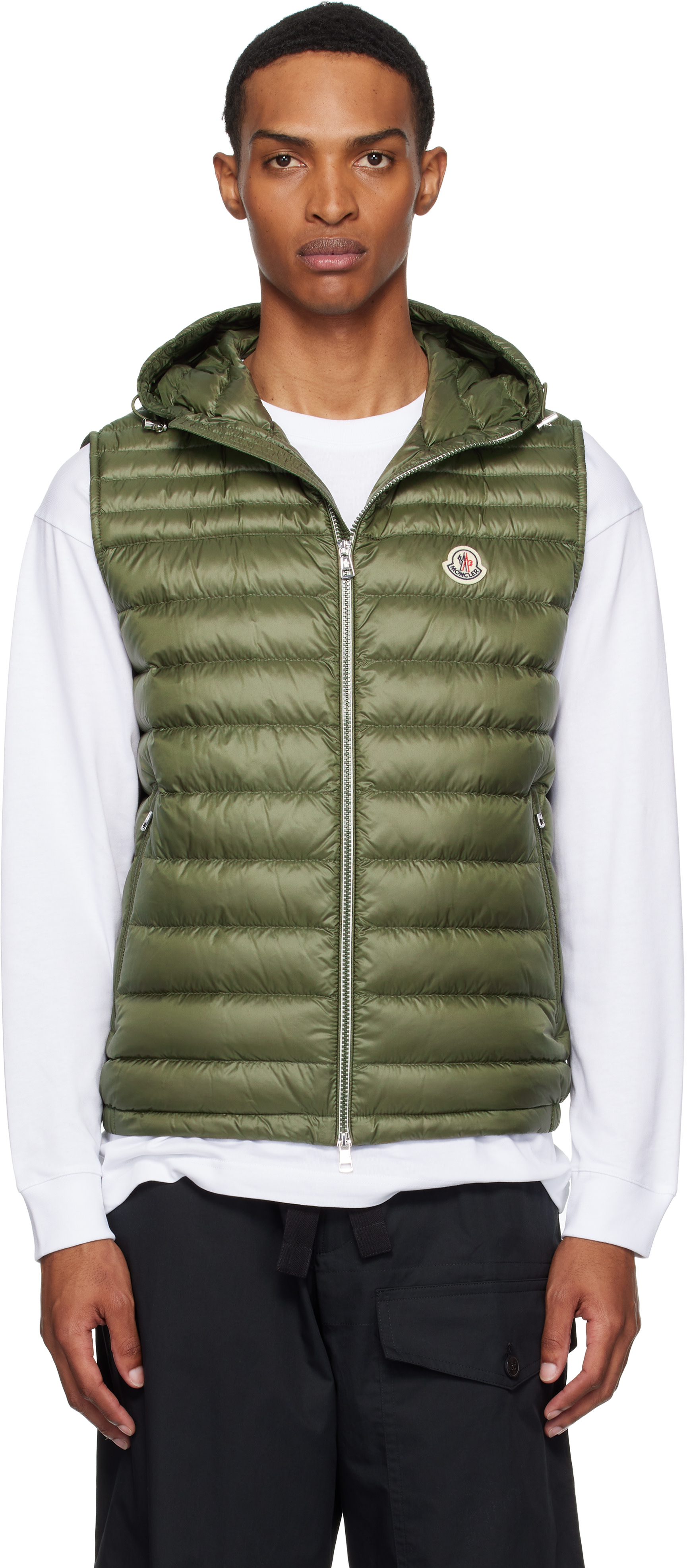 Moncler: Khaki Orant Hooded Down Vest | SSENSE