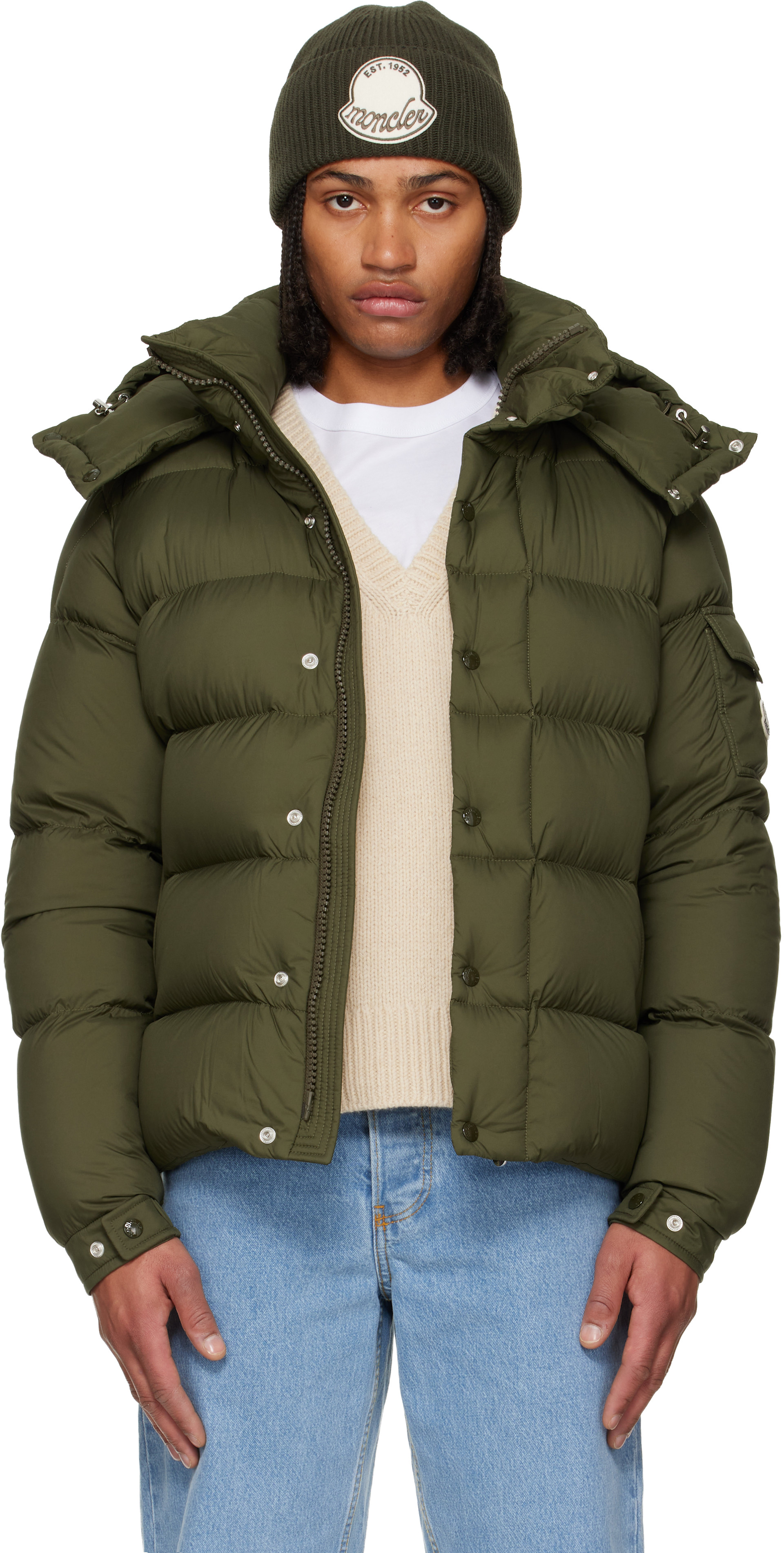 ル*〜様 MONCLER グリーン ショートダウンジャケット Moncler: グリーン Maya 70 フード付き ショート ダウンジャケット