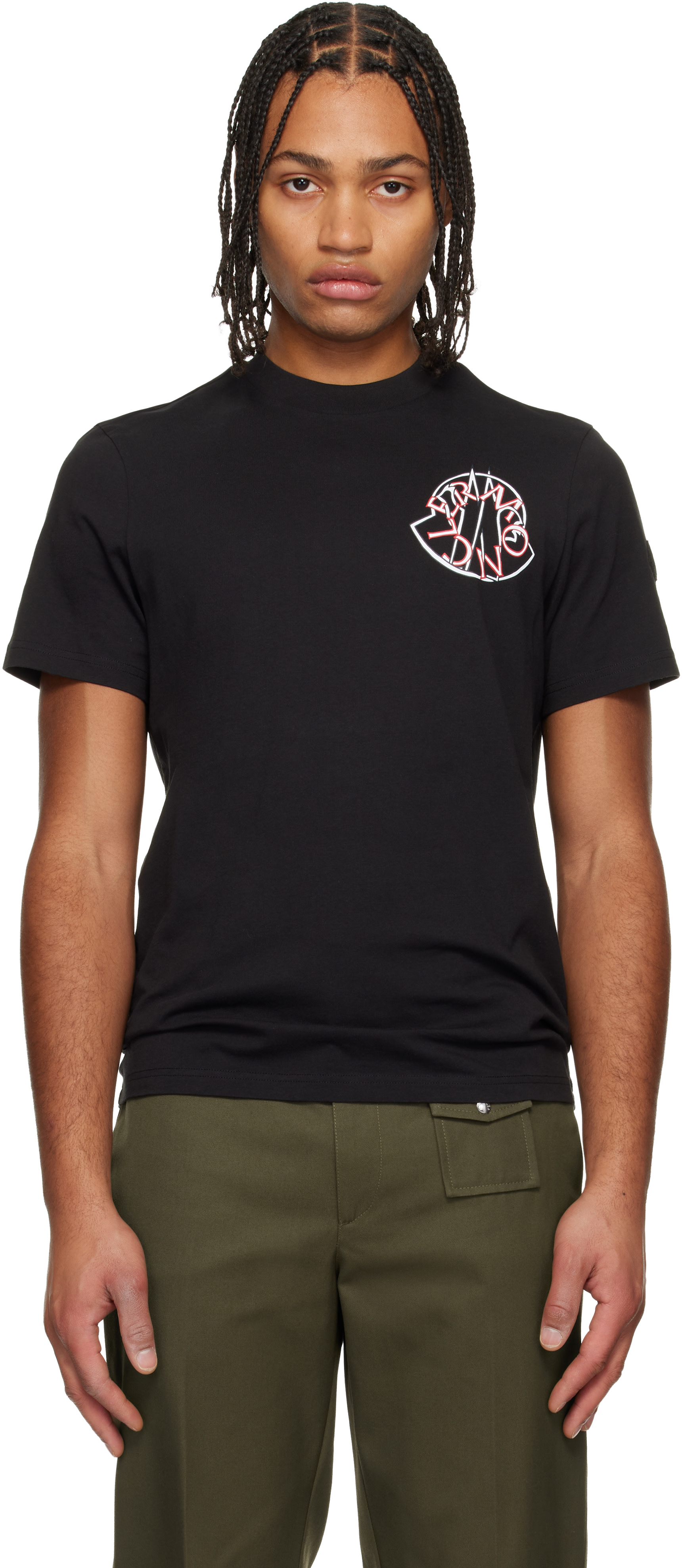 Moncler: Black Overlapped Logo Cotton T-shirt | SSENSE