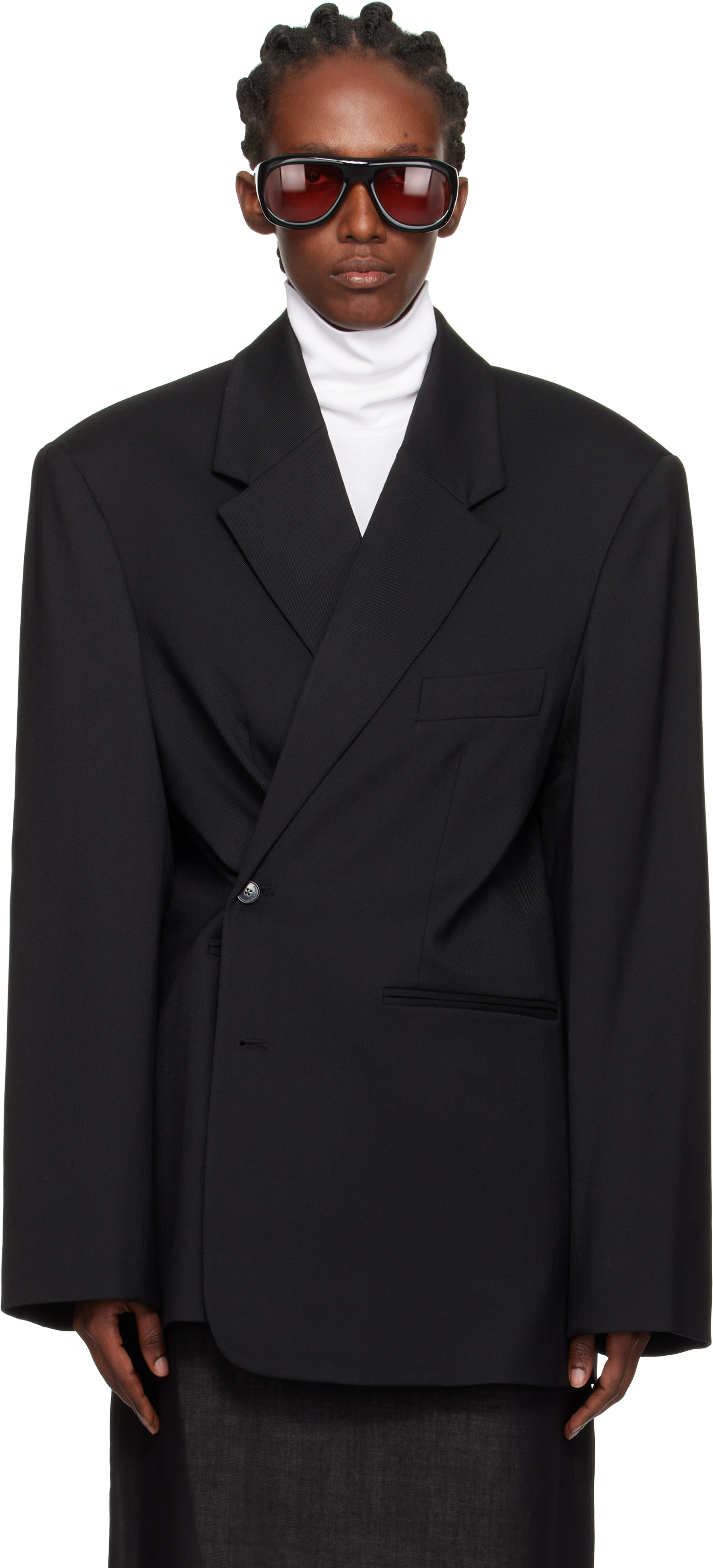 The Frankie Shop ブラック テーラードジャケット XS The Frankie Shop: Black Crosby Wrap Blazer | SSENSE Canada