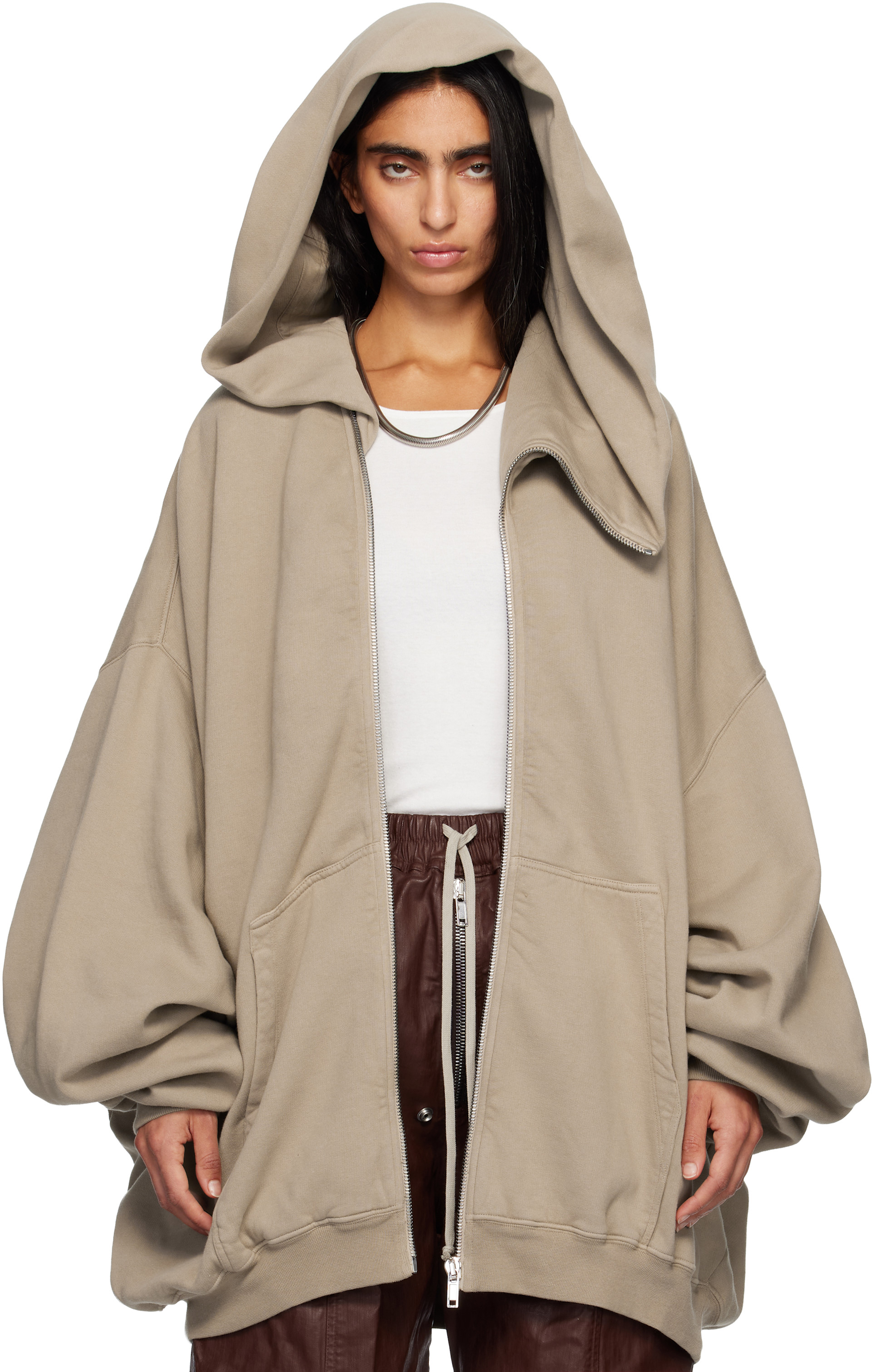 Rick Owens DRKSHDW: Taupe Concordians Megamountain Hoodie | SSENSE