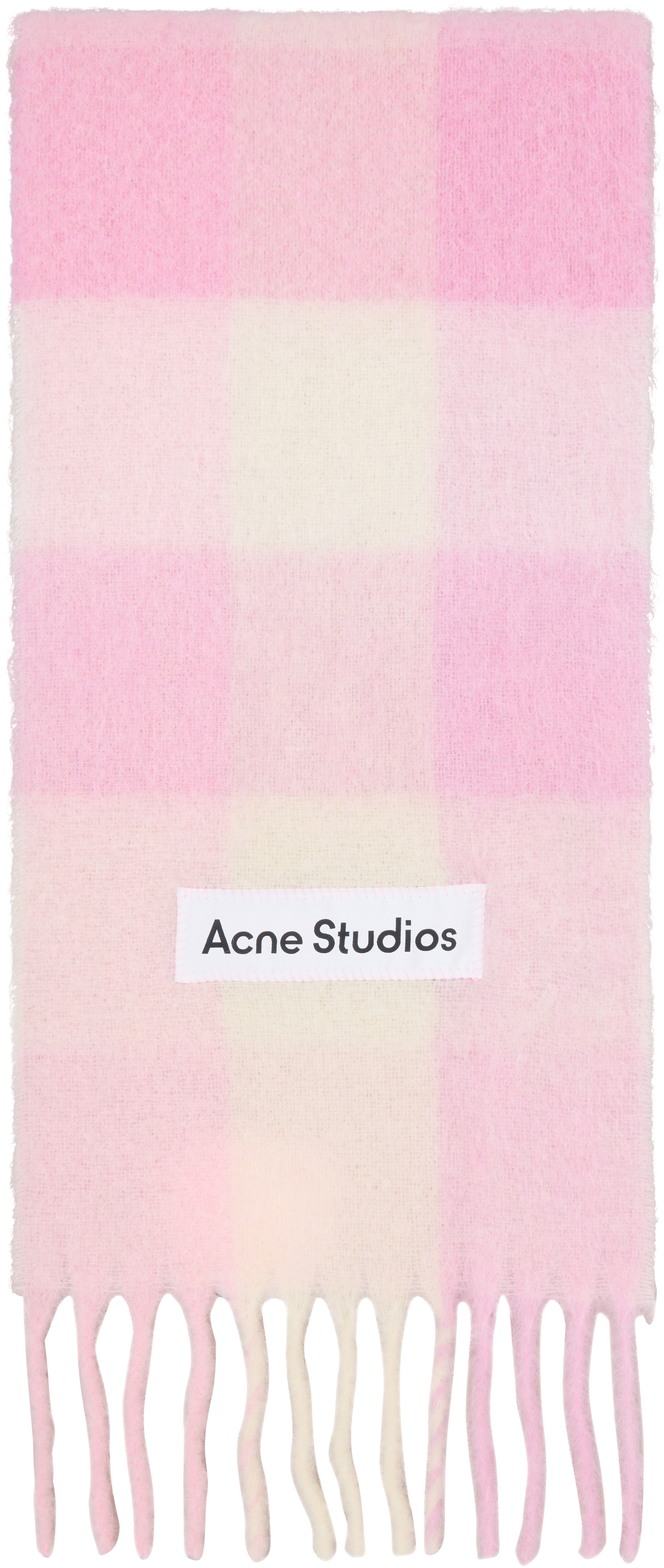 Acne Studiosのピンク モヘア チェック マフラーがセール中