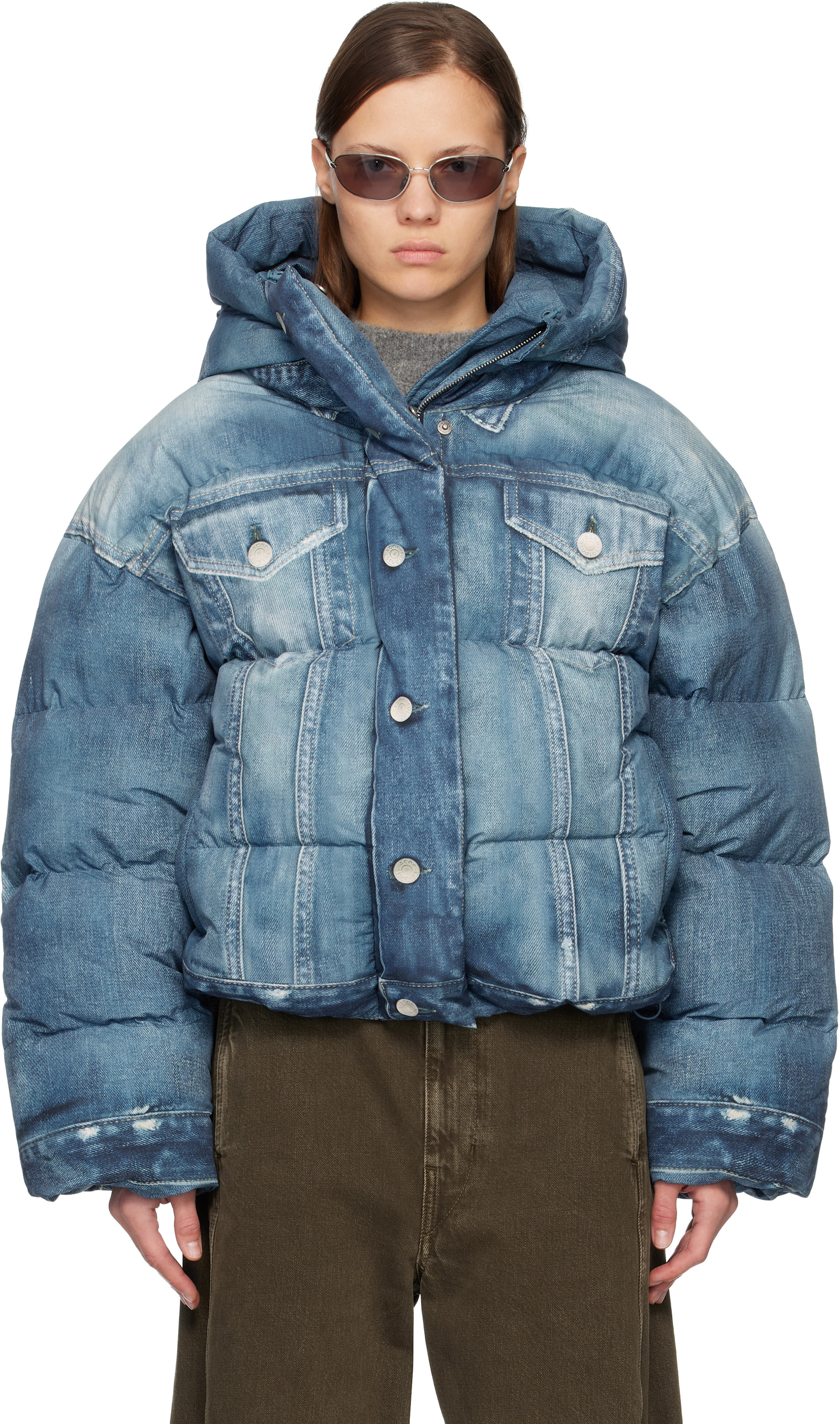Acne Studios ダウンジャケット　サイズ32 Acne Studios: ブルー オーバーサイズ ダウン パファージャケット