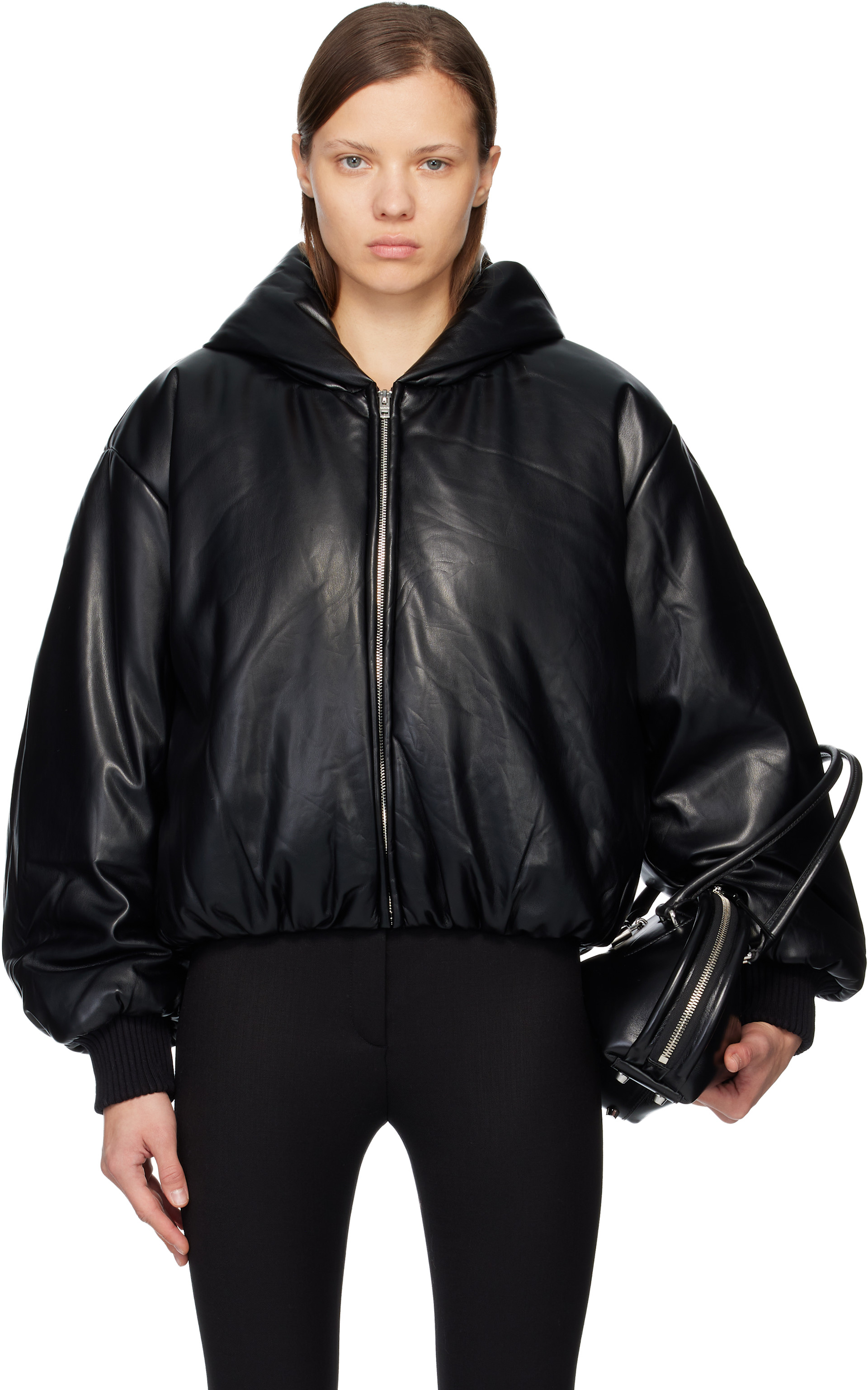 Acne Studios: ブラック フード付き フェイクレザー ジャケット