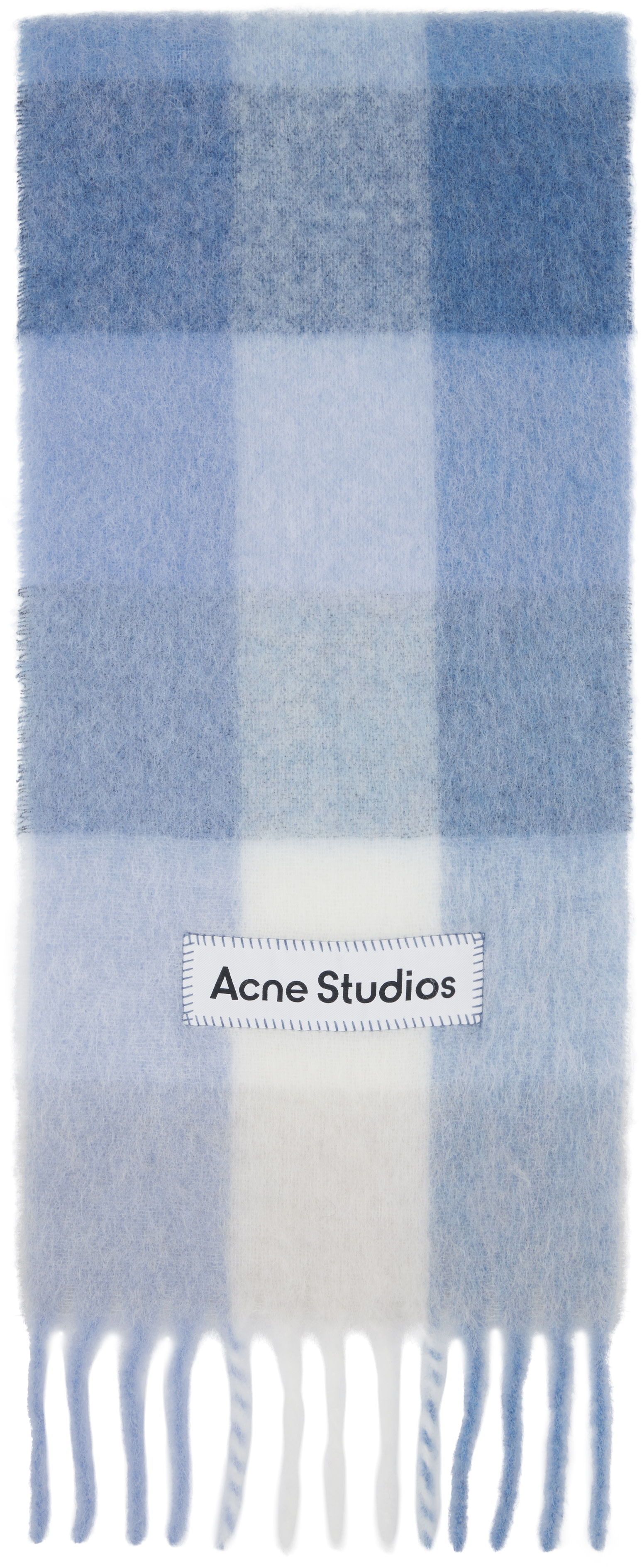 Acne Studios ウールマフラー 青と白のチェック Acne Studios: ブルー＆ホワイト モヘア チェック マフラー | SSENSE 日本