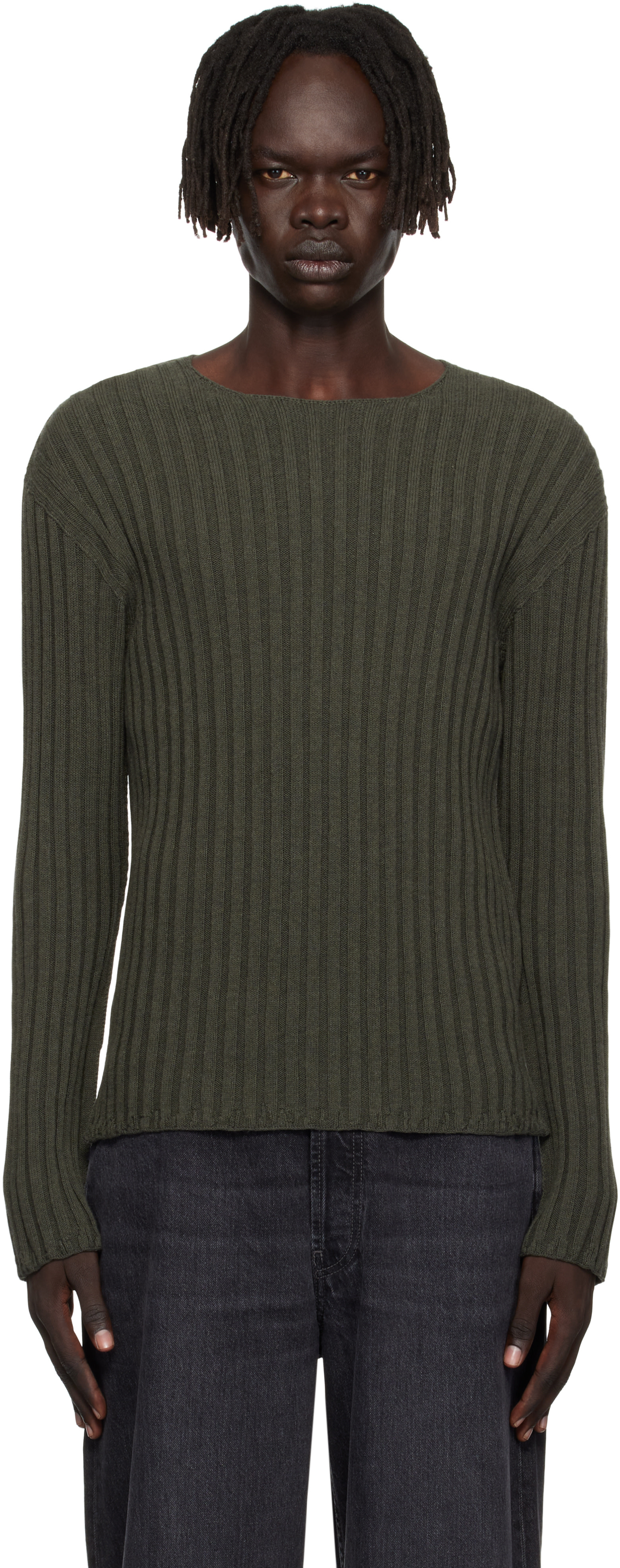 ACNE STUDIOS リブ編み込み セーター Acne Studios: ブラック Metallic Knit セーター | SSENSE 日本