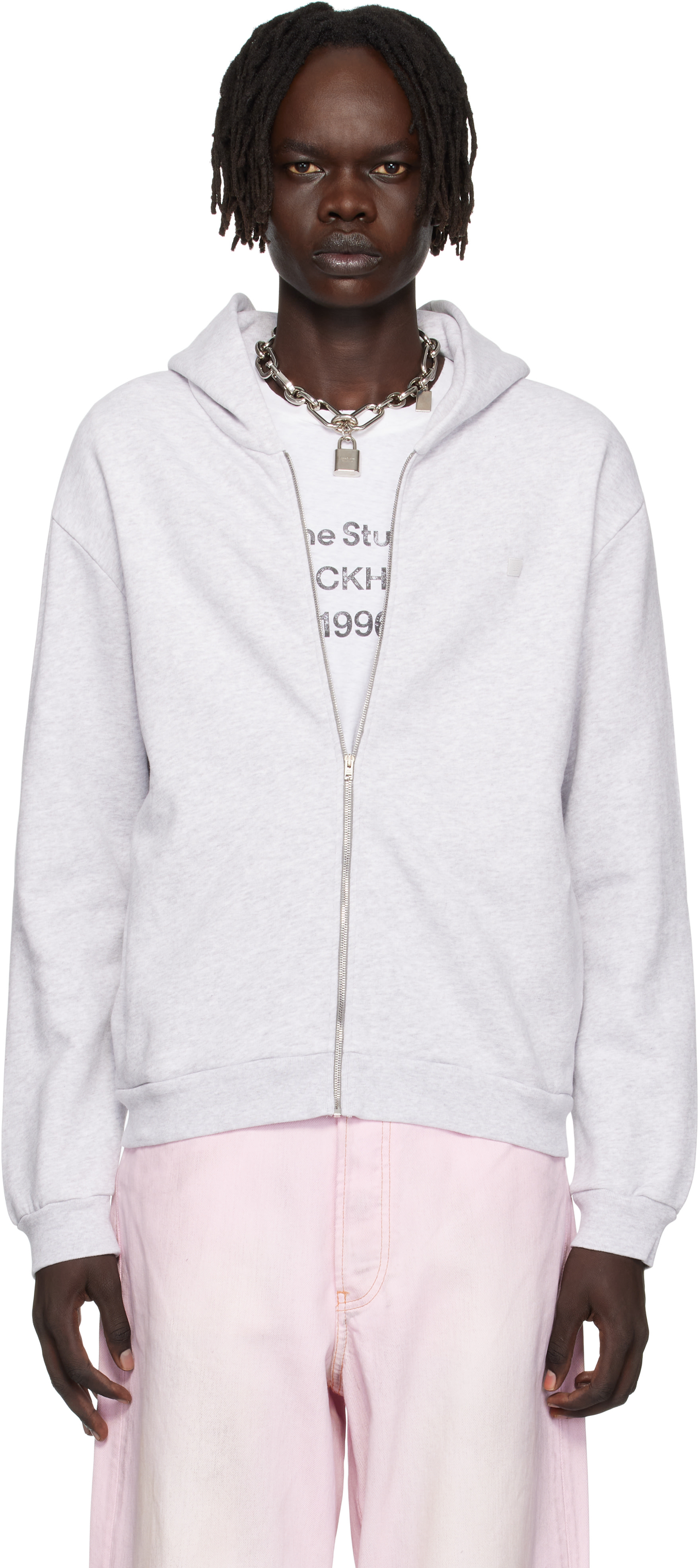 Acne Studios: Gray Zipper Hoodie | SSENSE Acne Studios: Gray Zipper Hoodie | SSENSE