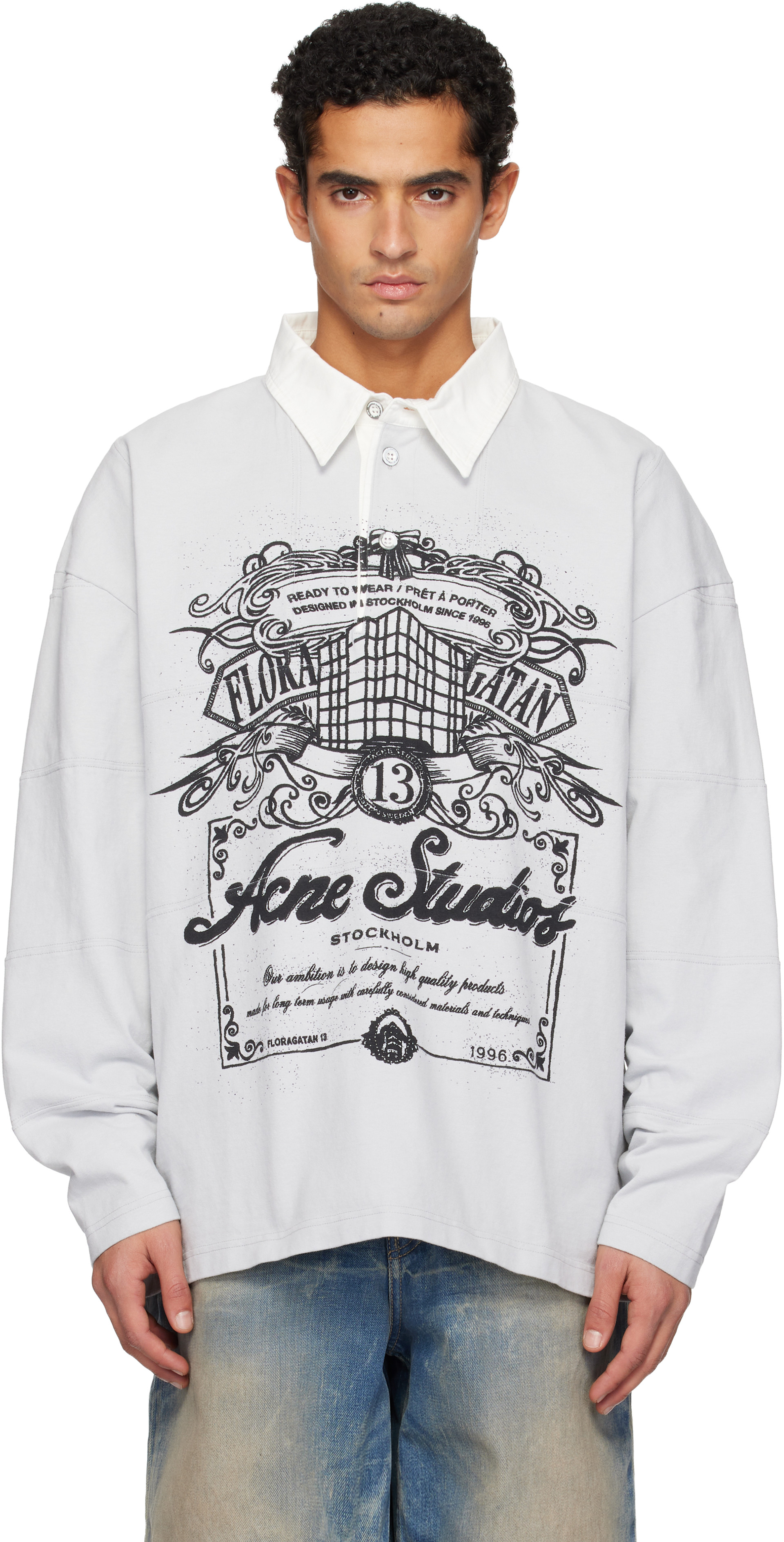 【即日発送】acne studios ポロシャツ 長袖 オフホワイト Acne StudiosアクネストゥディオスBubble Logo Poloポロシャツ (Acne