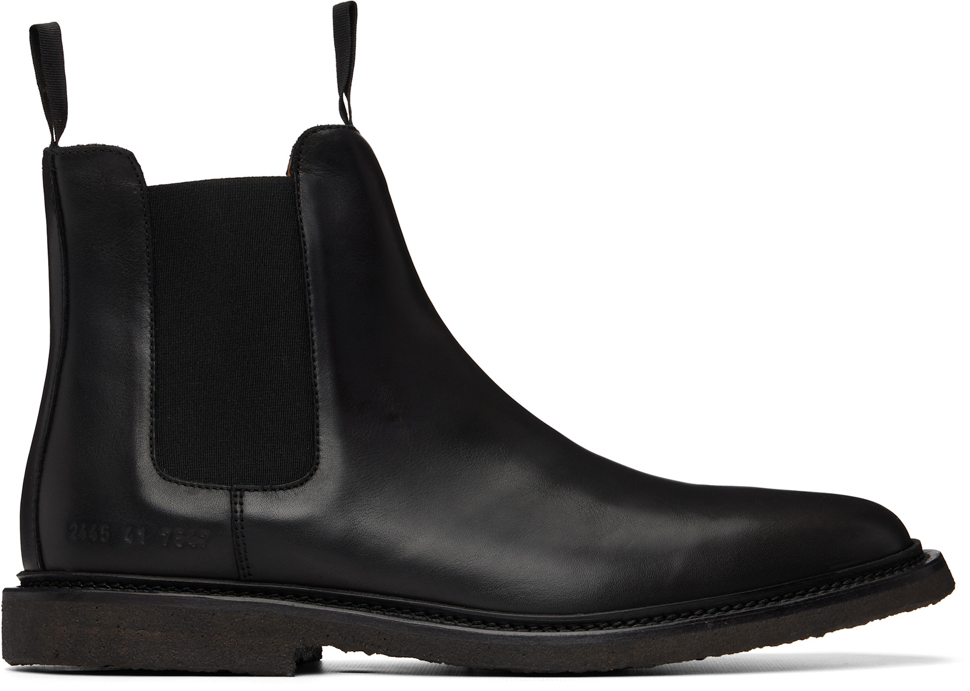 Common Projects ブラックレザーブーツ Common Projects: Black Leather Chelsea Boots | SSENSE