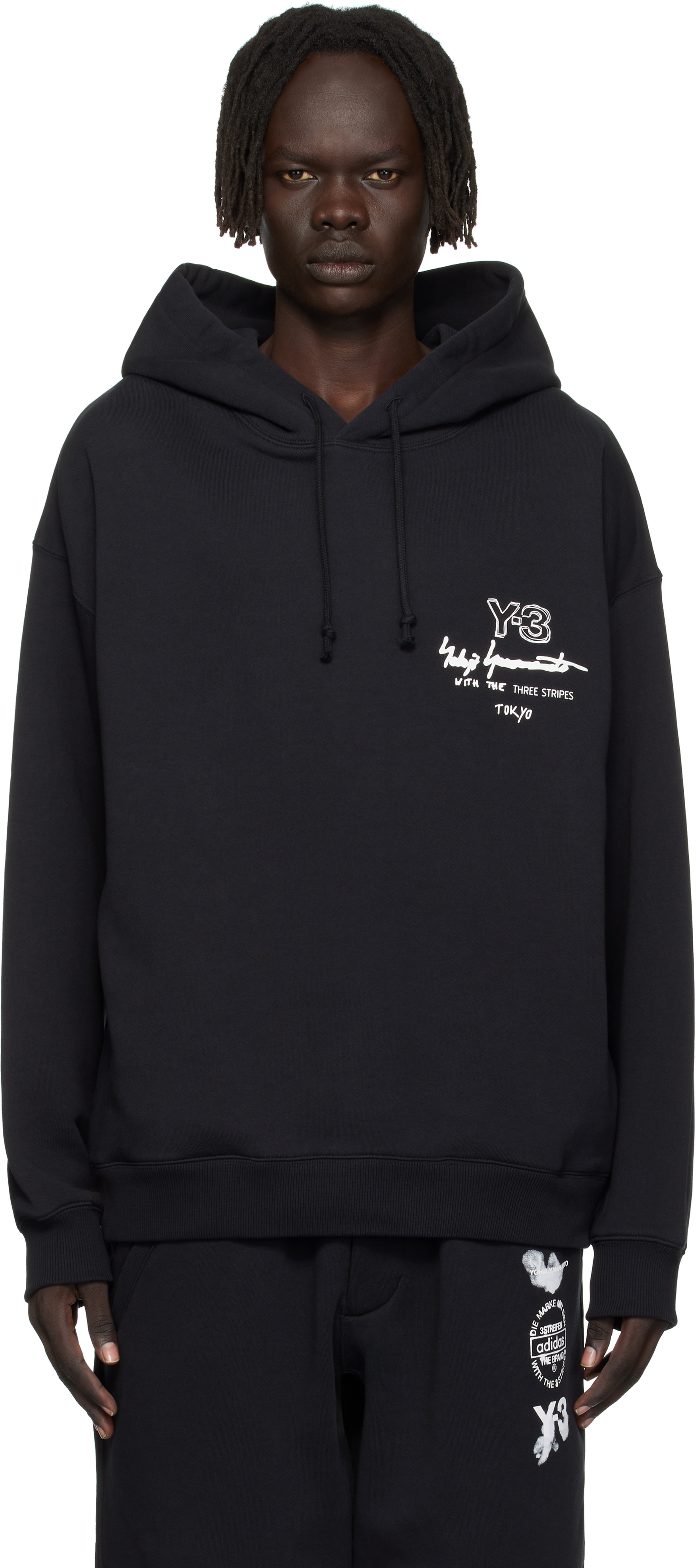 Y-3: Black Graphic FT Hoodie | SSENSE