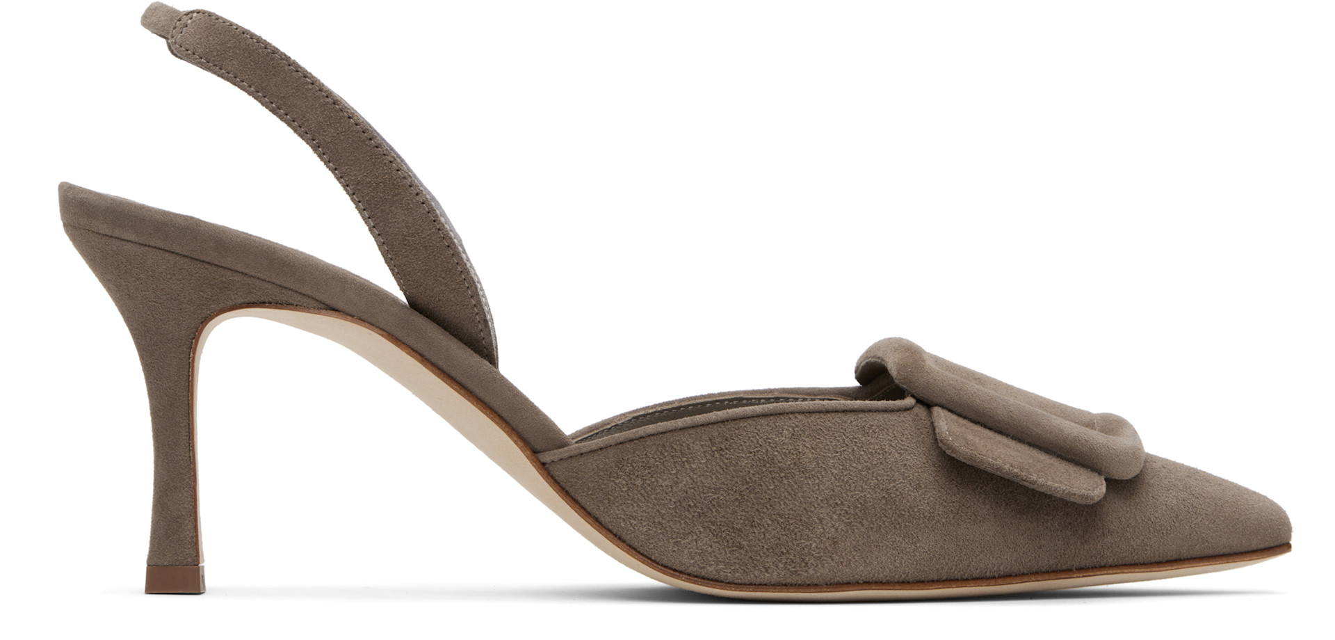 Manolo Blahnik: Taupe Maysli Heeled Sandals | SSENSE