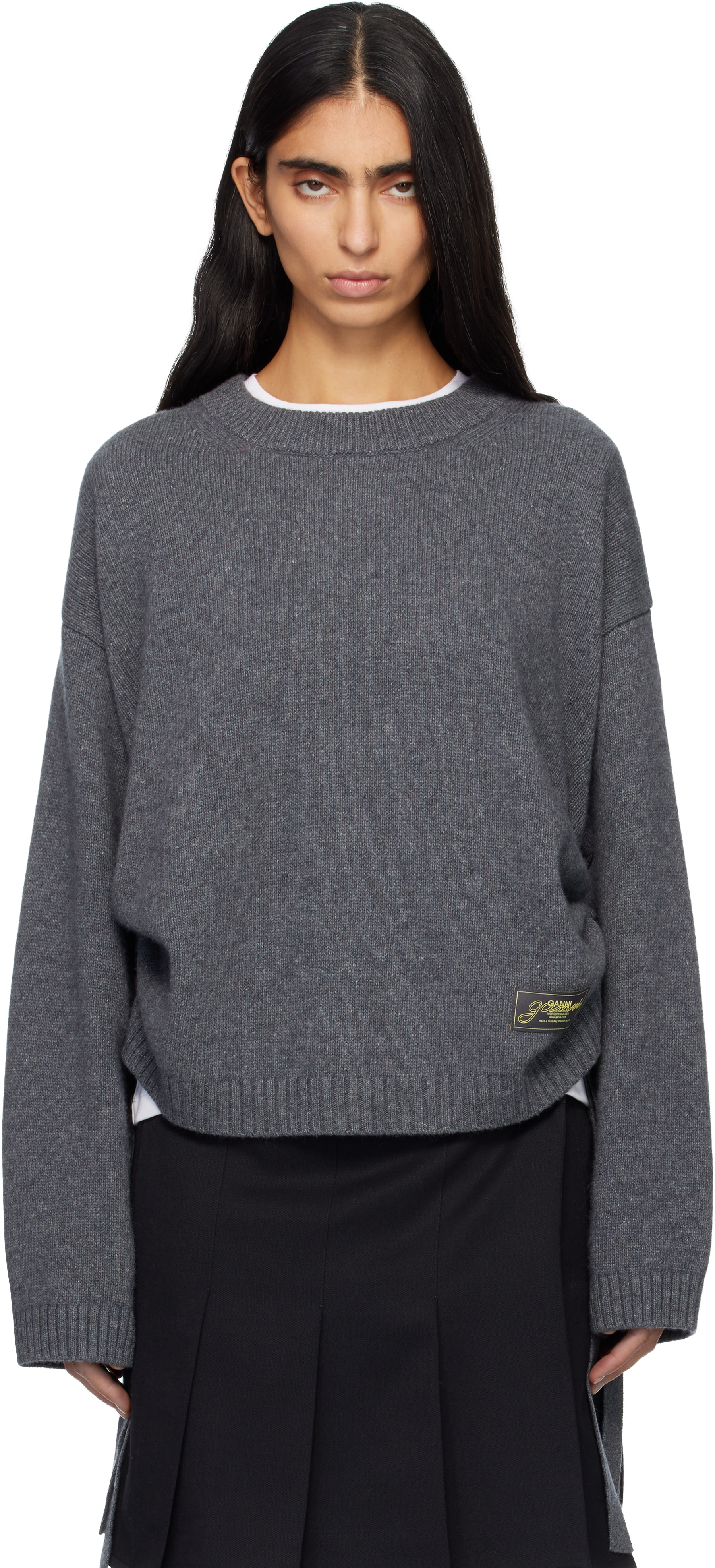 GANNI: Gray Future Wool Mix Oversized Sweater | SSENSE
