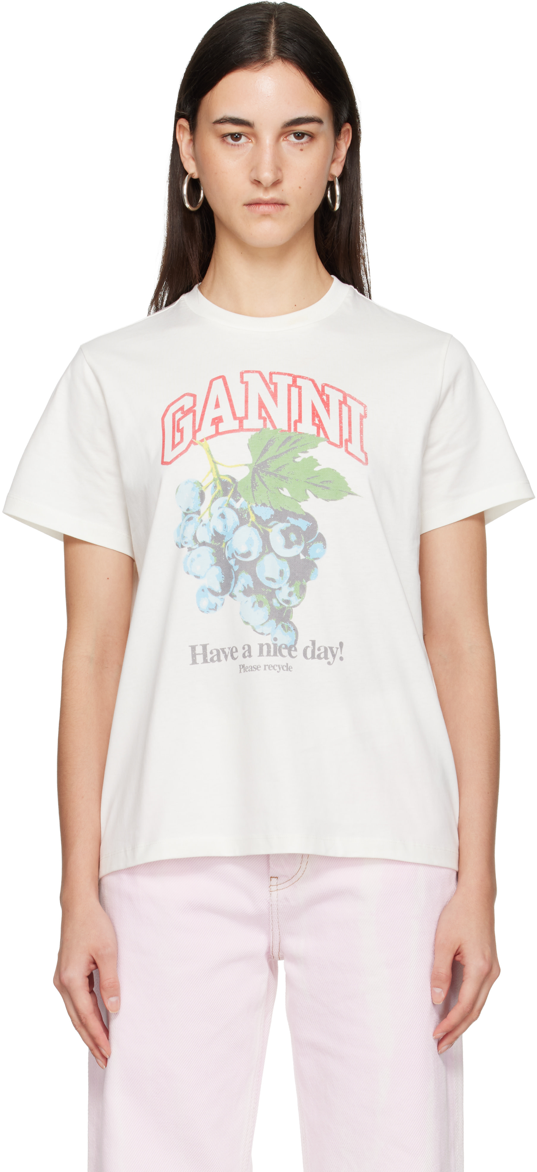 GANNI: Off-White Basic Cotton Jersey Grapes Relaxed T-shirt | SSENSE