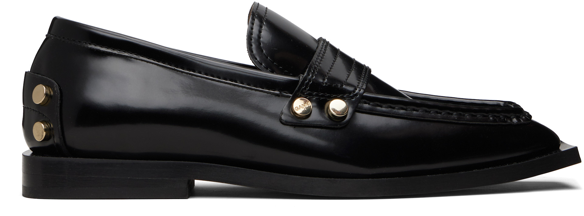 GANNI: Black Studs Square Toe Loafers | SSENSE