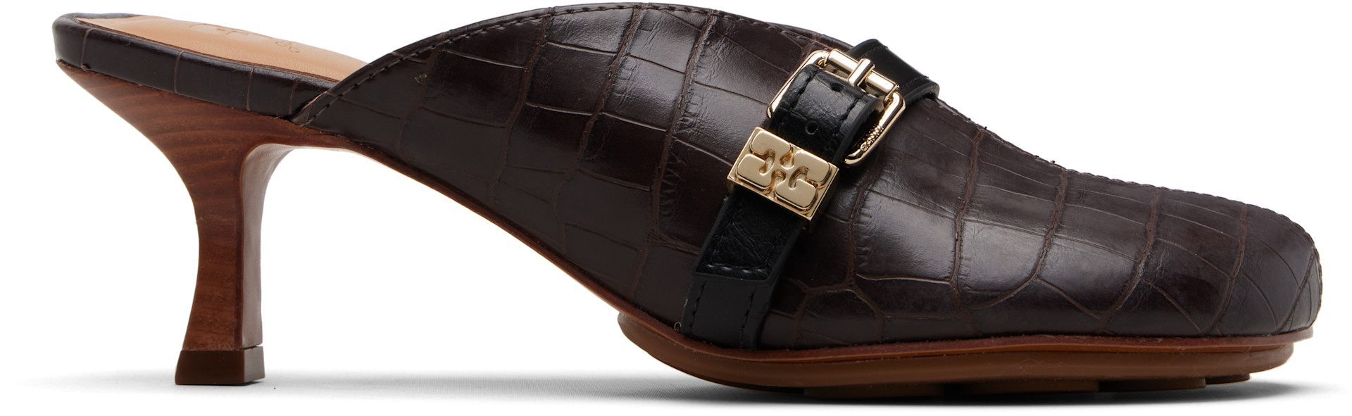 GANNI: Brown Sue Mule Heels | SSENSE