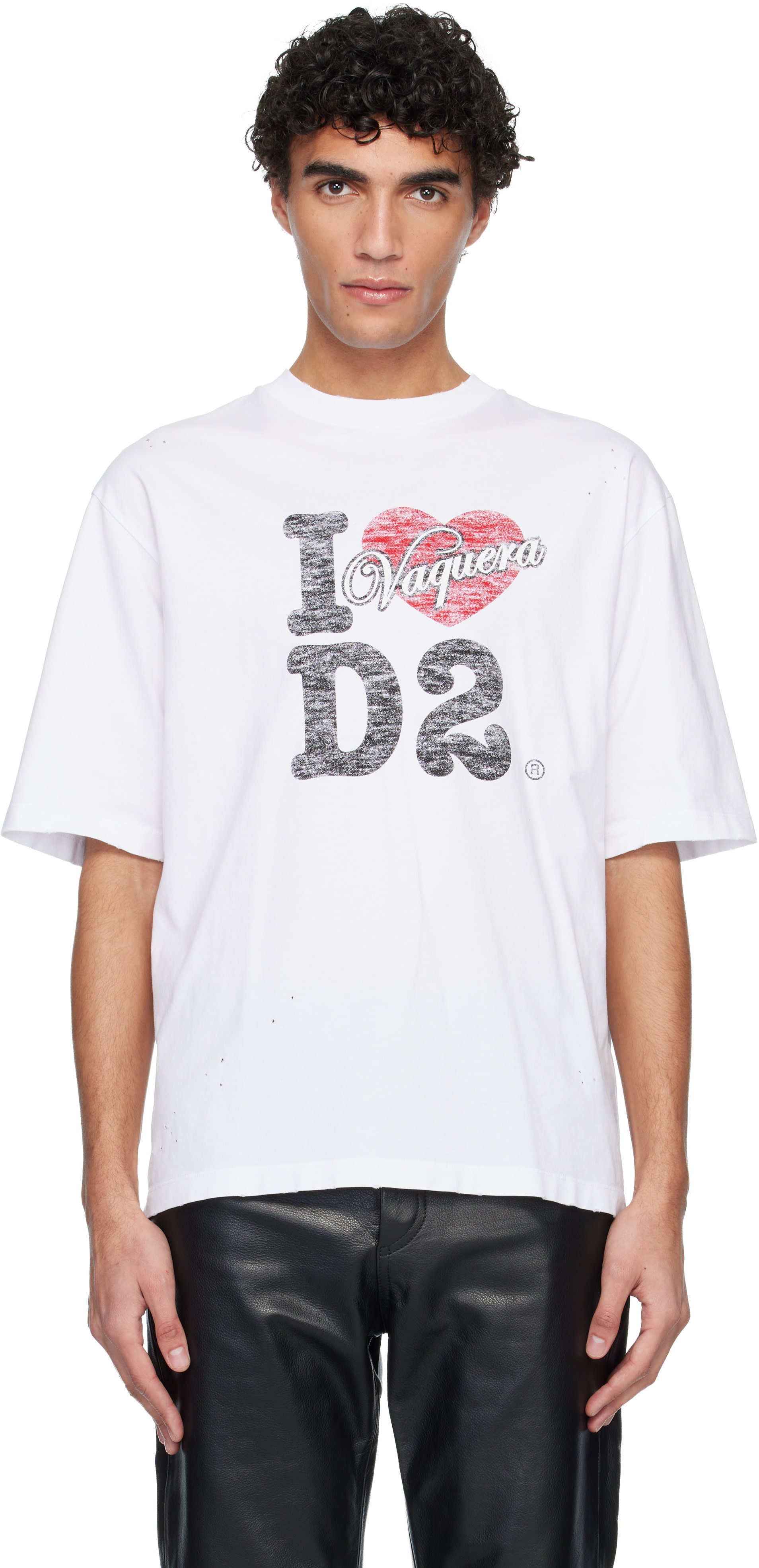 トップス DSQUARED2 DESTRUCTION CUT&SEW sizeM Dsquared2: White Vaquera Edition Destroyed Loose Fit T-shirt | SSENSE