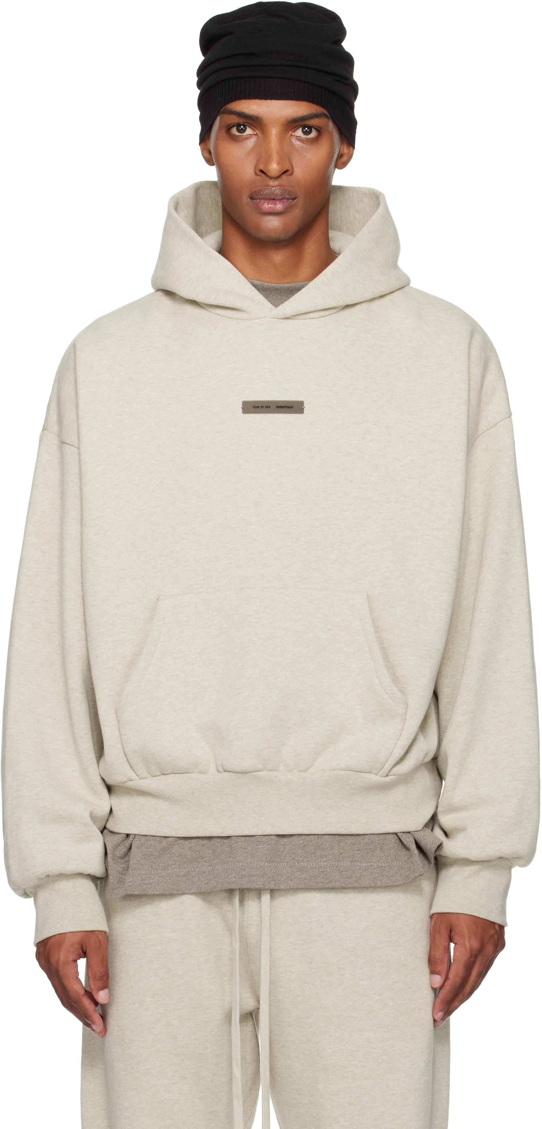 Fear of God ESSENTIALS: Beige Classic Fit Fleece Hoodie | SSENSE 