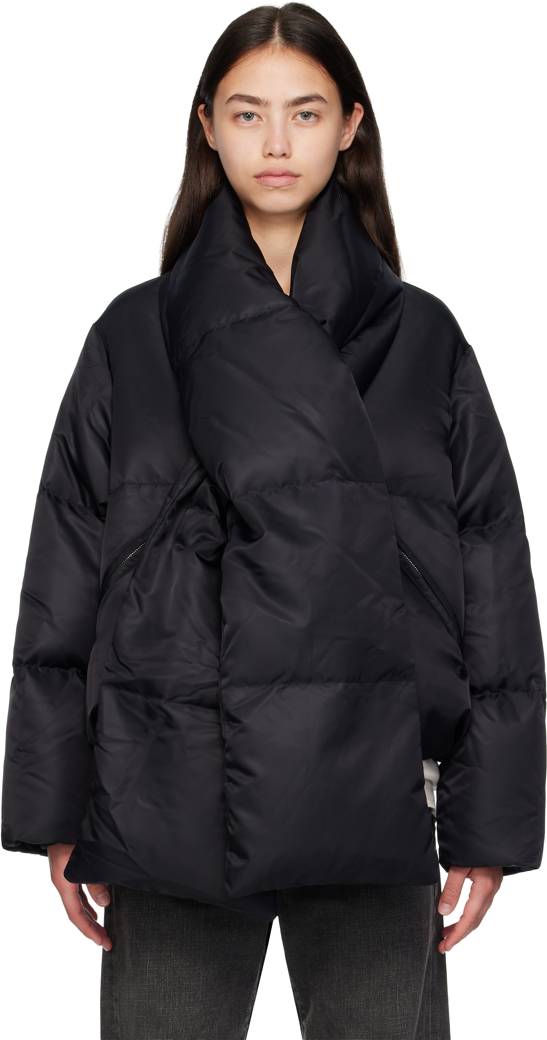 MM6 Maison Margiela: Black Scarf Down Jacket | SSENSE