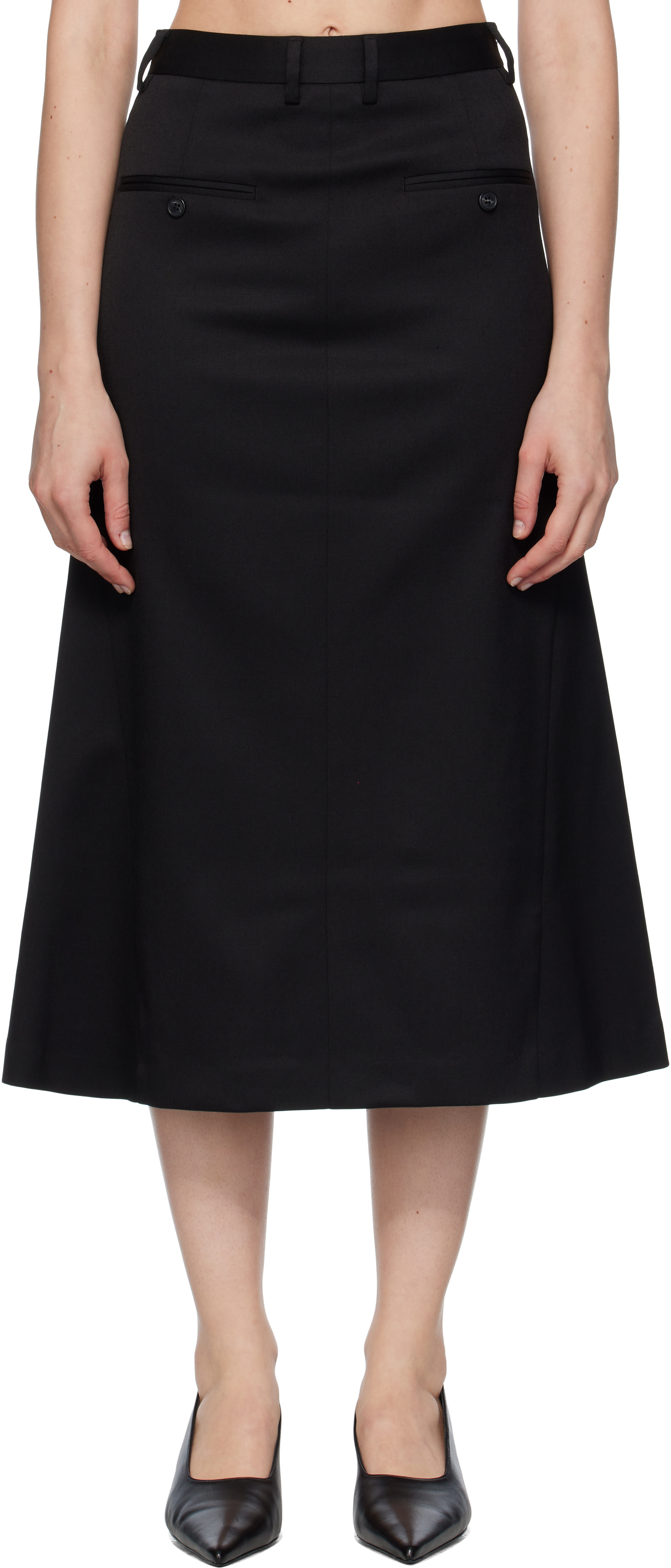 MM6 Maison Margiela: Black Tailored Midi Skirt | SSENSE