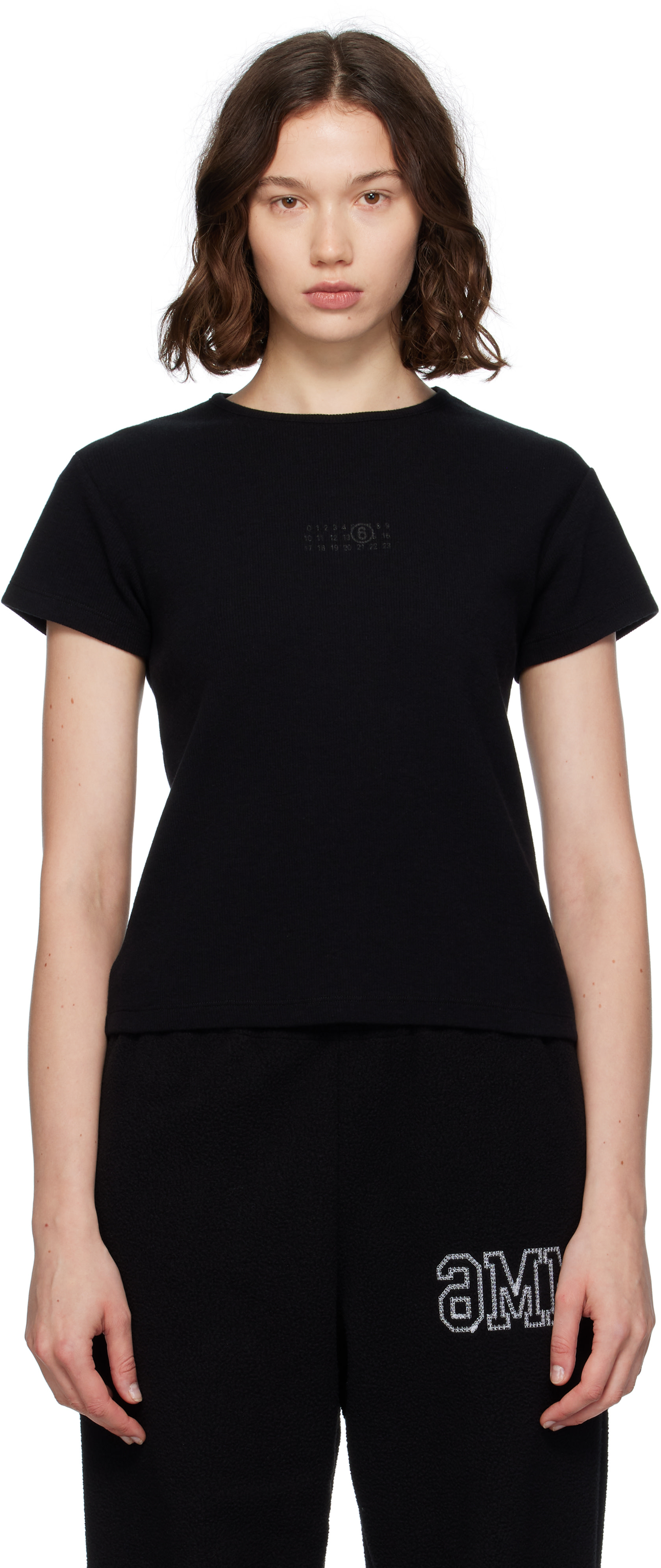 MM6★BLACK Ｔ MM6 Maison Margiela: Black Numeric Cotton T-shirt | SSENSE