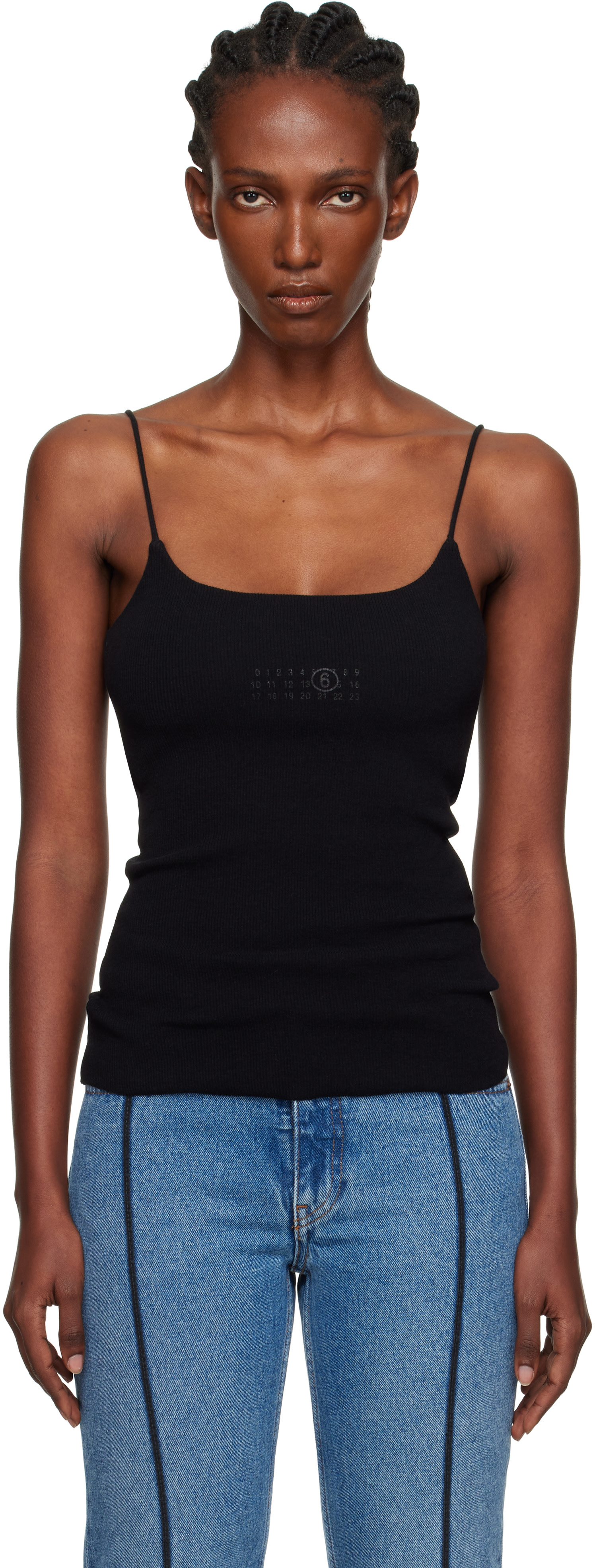 MM6 Maison Margiela ブラックタンクトップ MM6 Maison Margiela: Black Lycra Jersey Tank Top | SSENSE