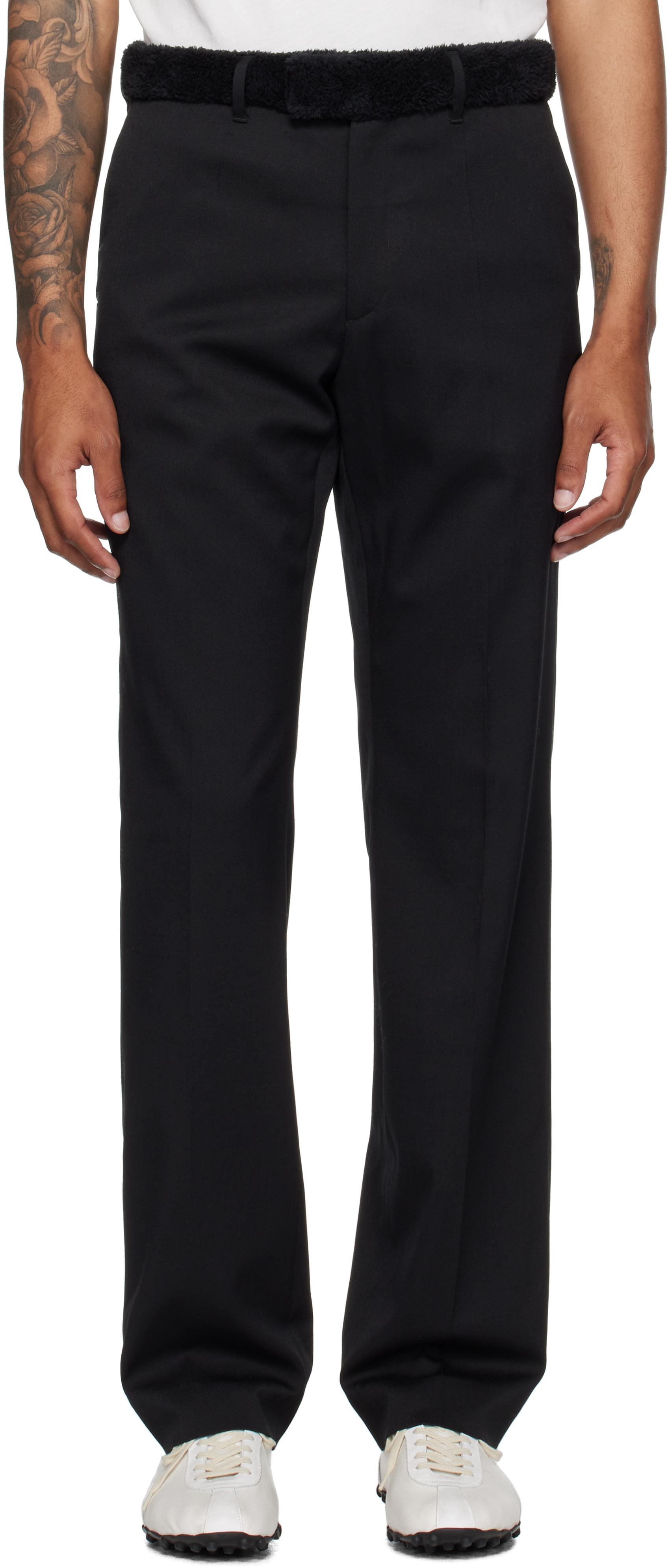 MM6 Maison Margiela: Black Fleece Trim Trousers | SSENSE