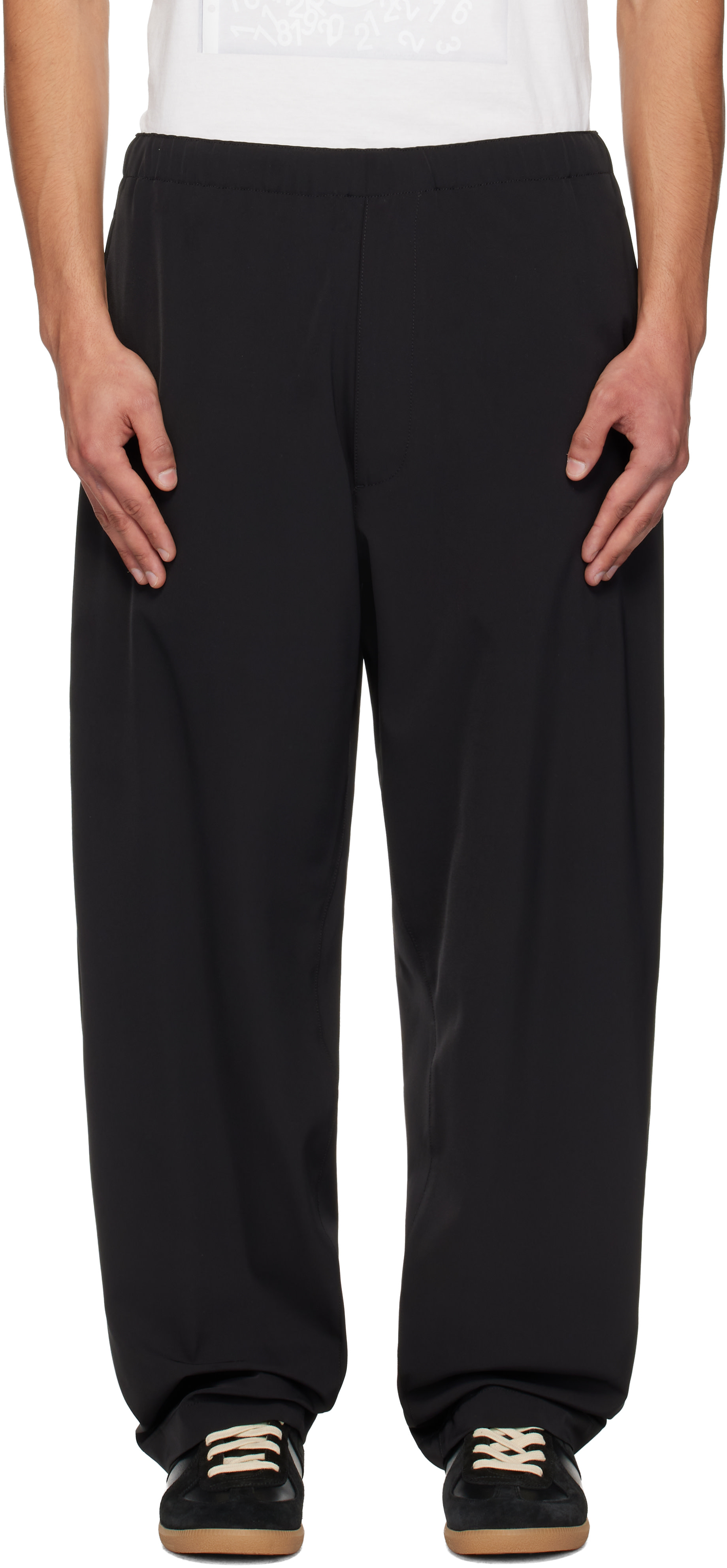 MM6 Maison Margiela: Black Embroidered Logo Trousers | SSENSE