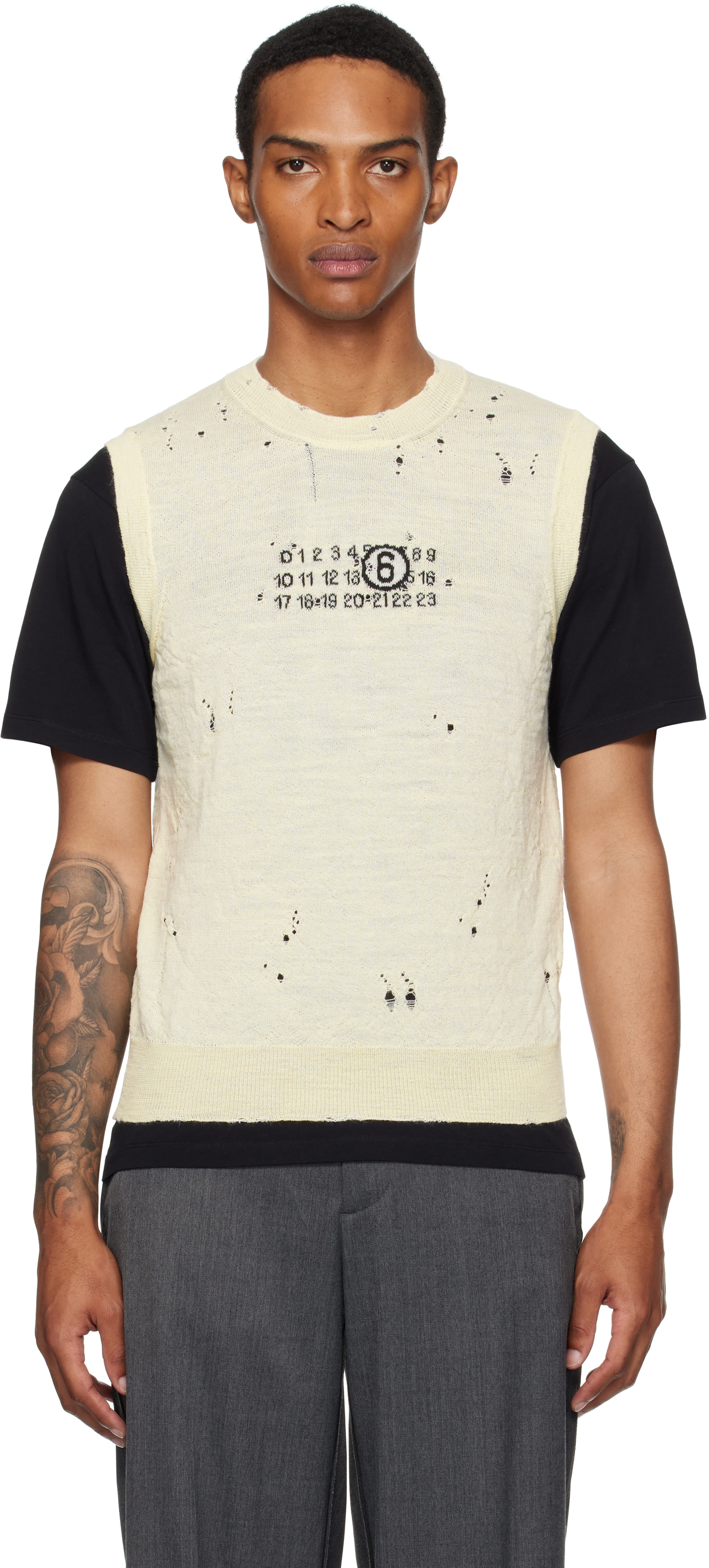 MM6 Maison Margiela: Off-White Numeric Knit Vest | SSENSE