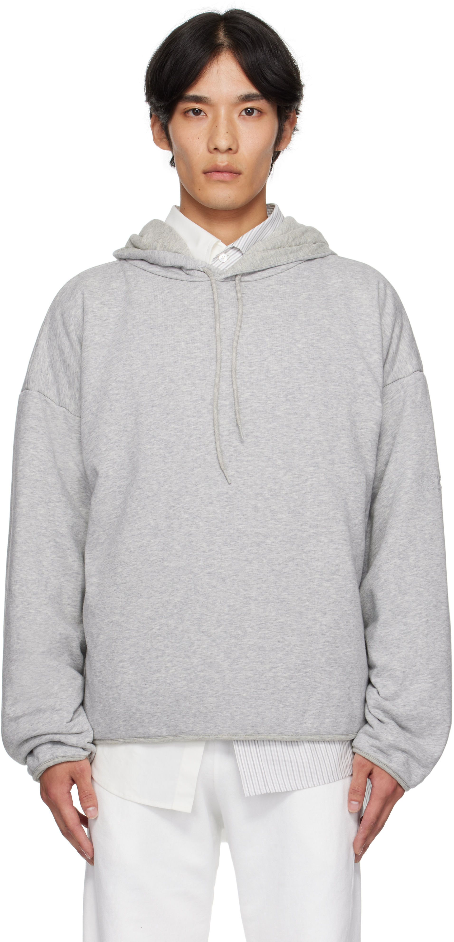MM6 Maison Margiela: Gray Drawstring Hoodie | SSENSE