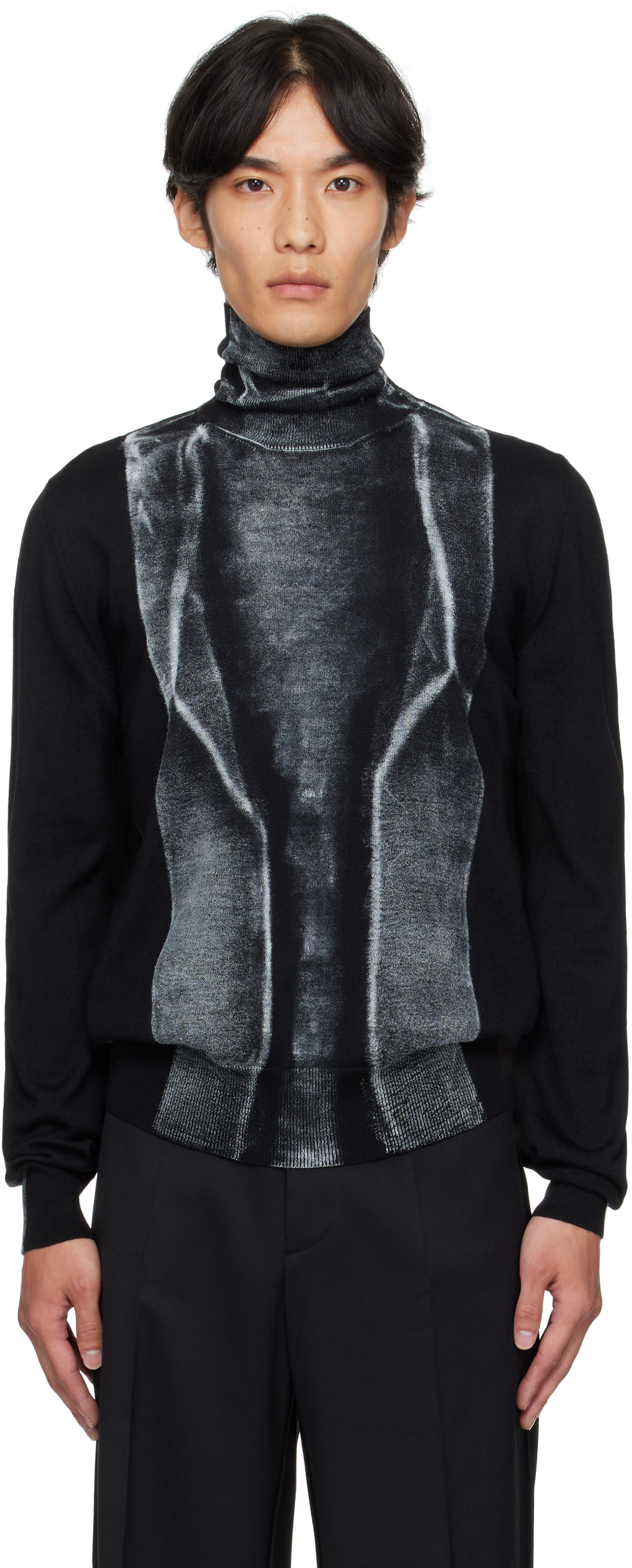 MM6 Maison Margiela: Black Folded Printed 14 Gauge Sweater | SSENSE