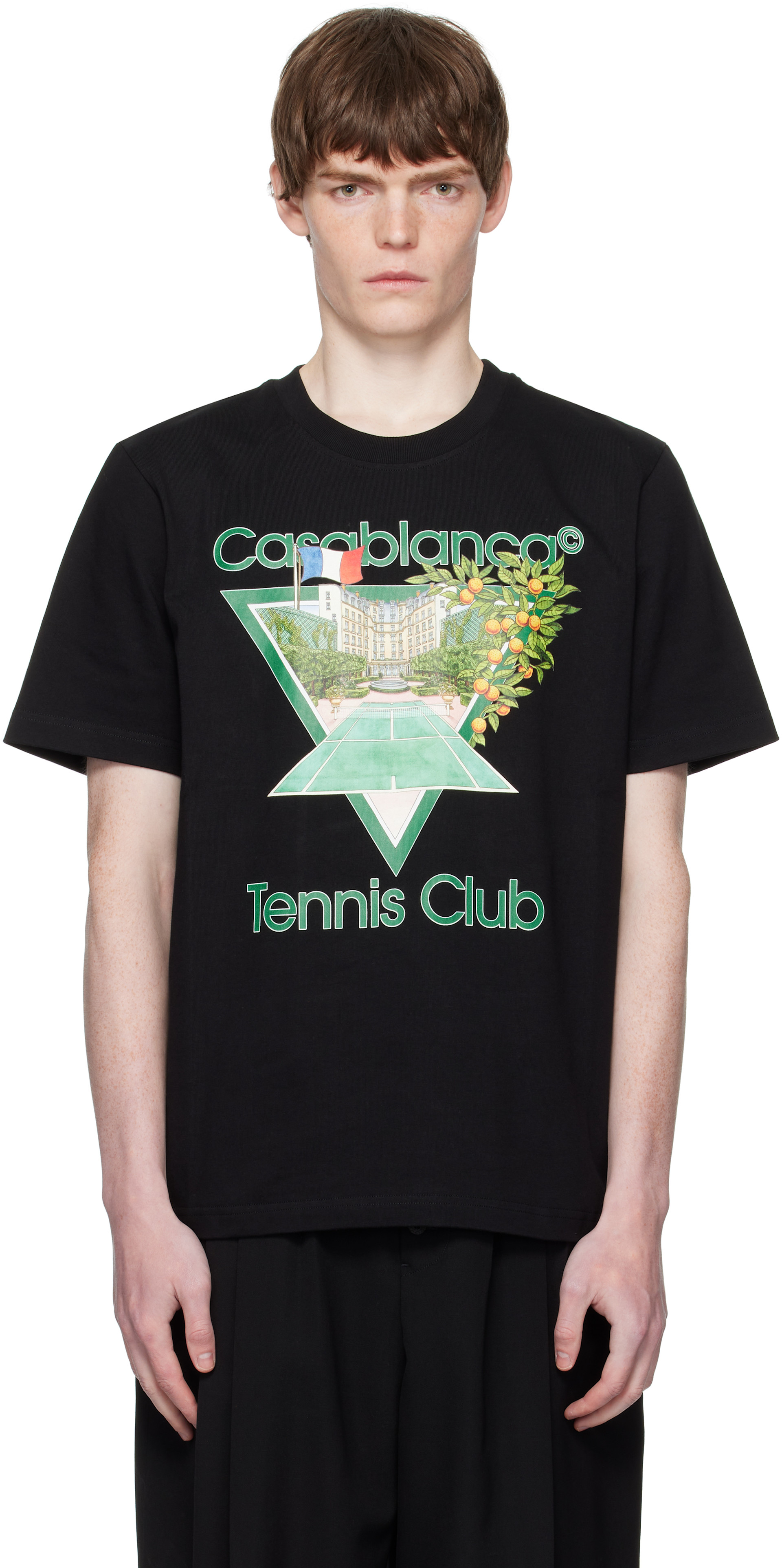 Casablanca: Black 'Tennis Club' Icon Short-Sleeve T-Shirt | SSENSE