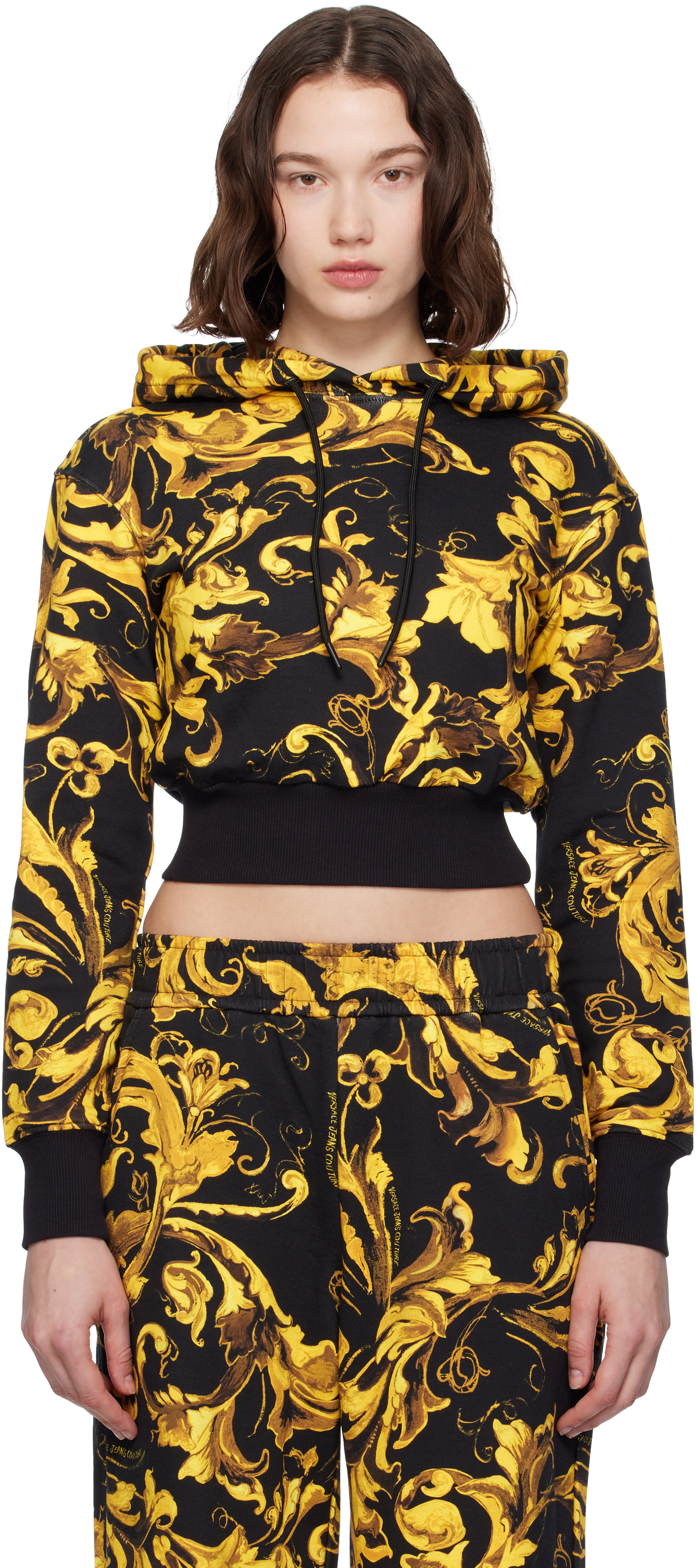 Versace Jeans Couture: Black & Gold Barocco Hoodie | SSENSE