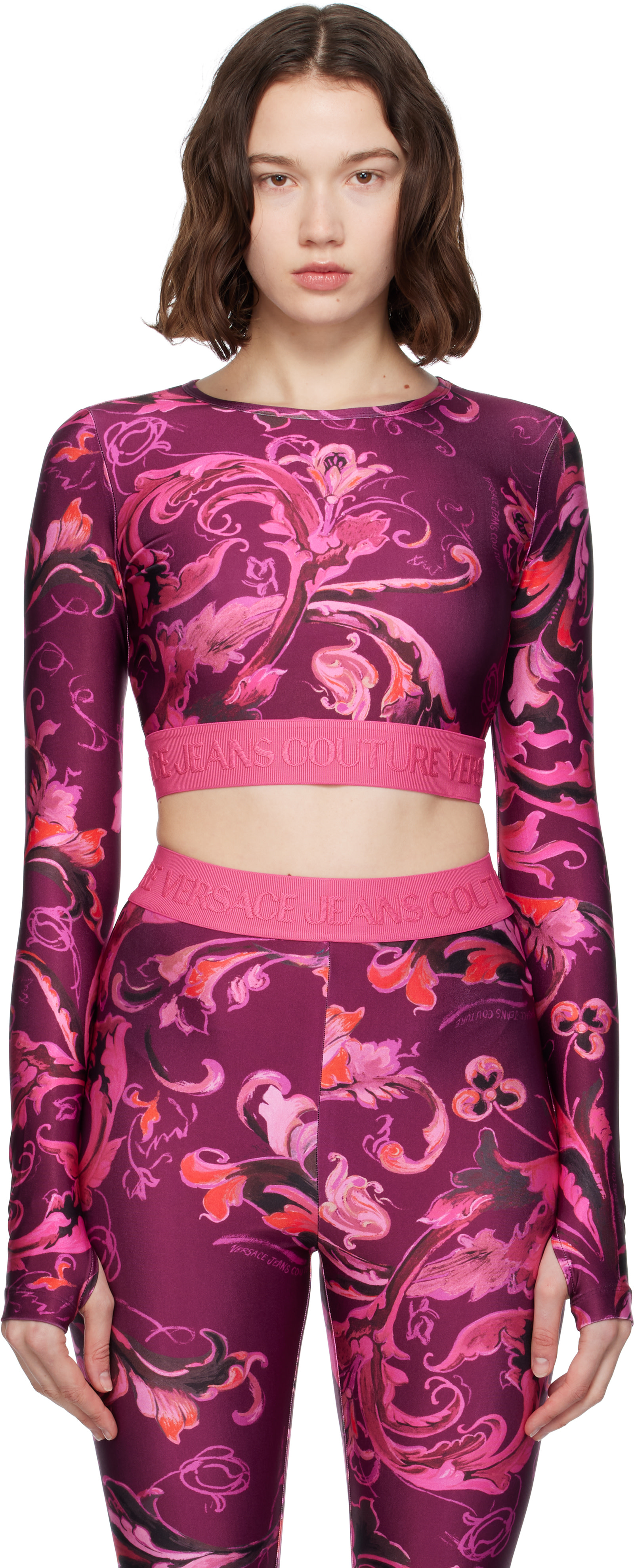 Versace Jeans Couture: Pink & Purple Lycra Barocco T-shirt | SSENSE