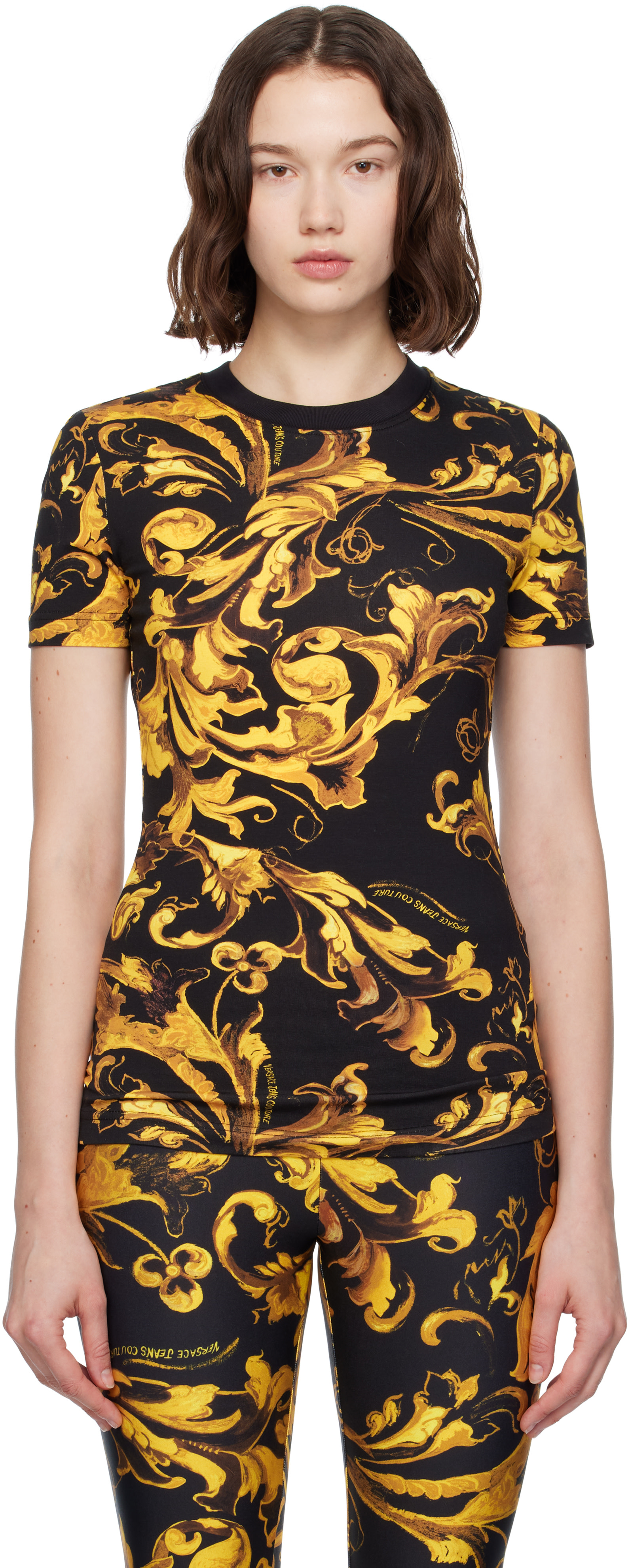 Versace Jeans Couture: Black & Gold Logo Barocco Jersey T-shirt