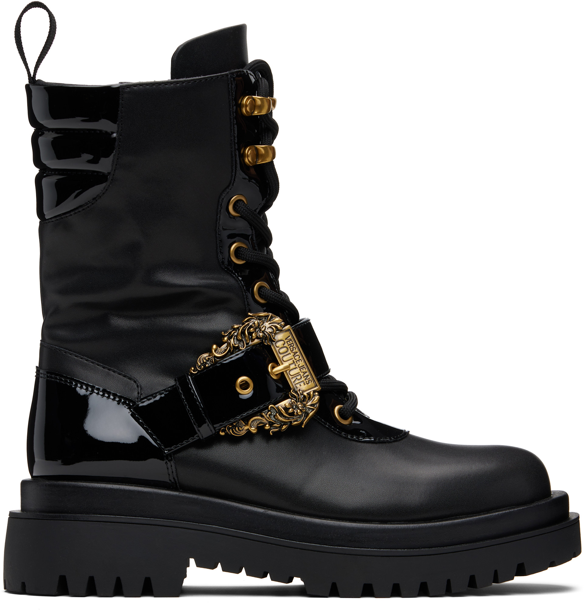 Versace Jeans Couture: Black Pin-Buckle Boots | SSENSE Argentina