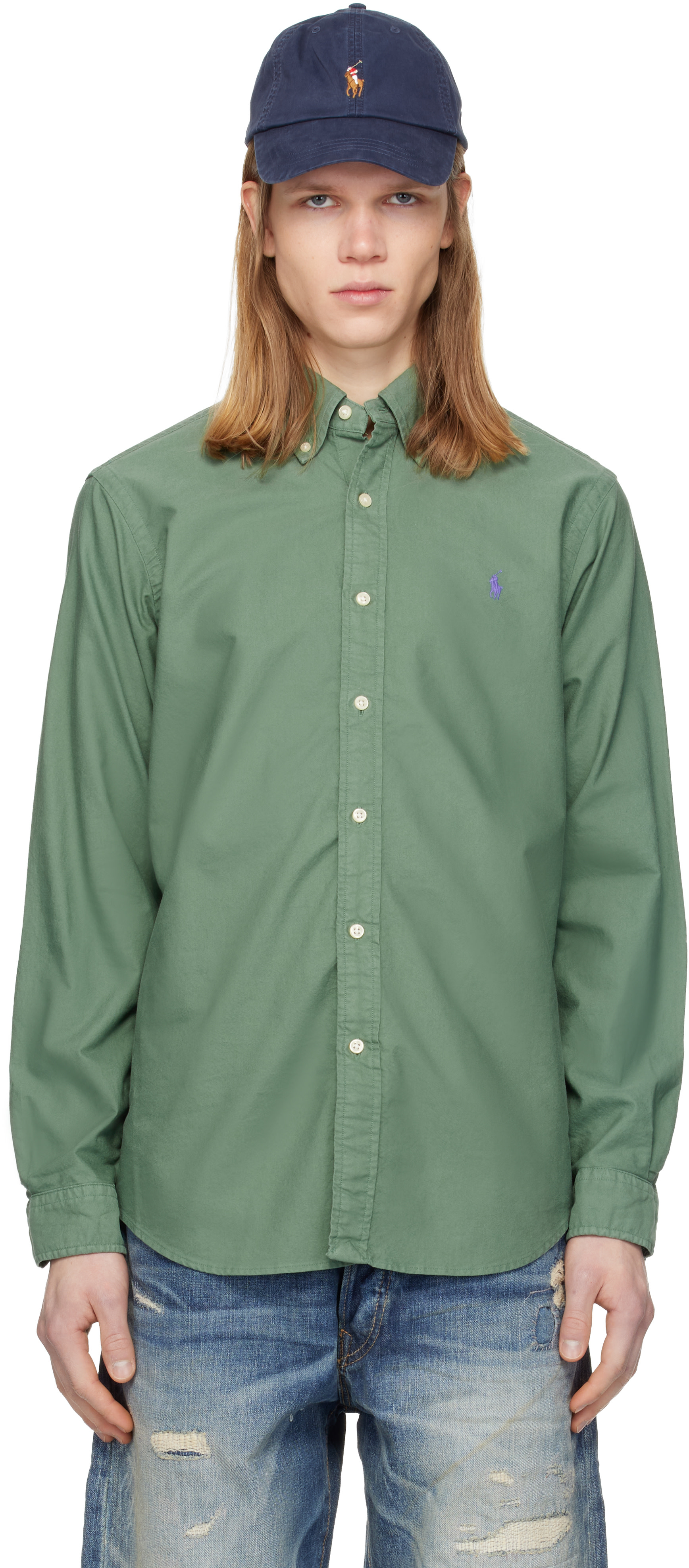 緊急セール‼️Polo Ralph Lauren Garment-Dyed Polo Ralph Lauren: Green Garment-Dyed Oxford Shirt | SSENSE