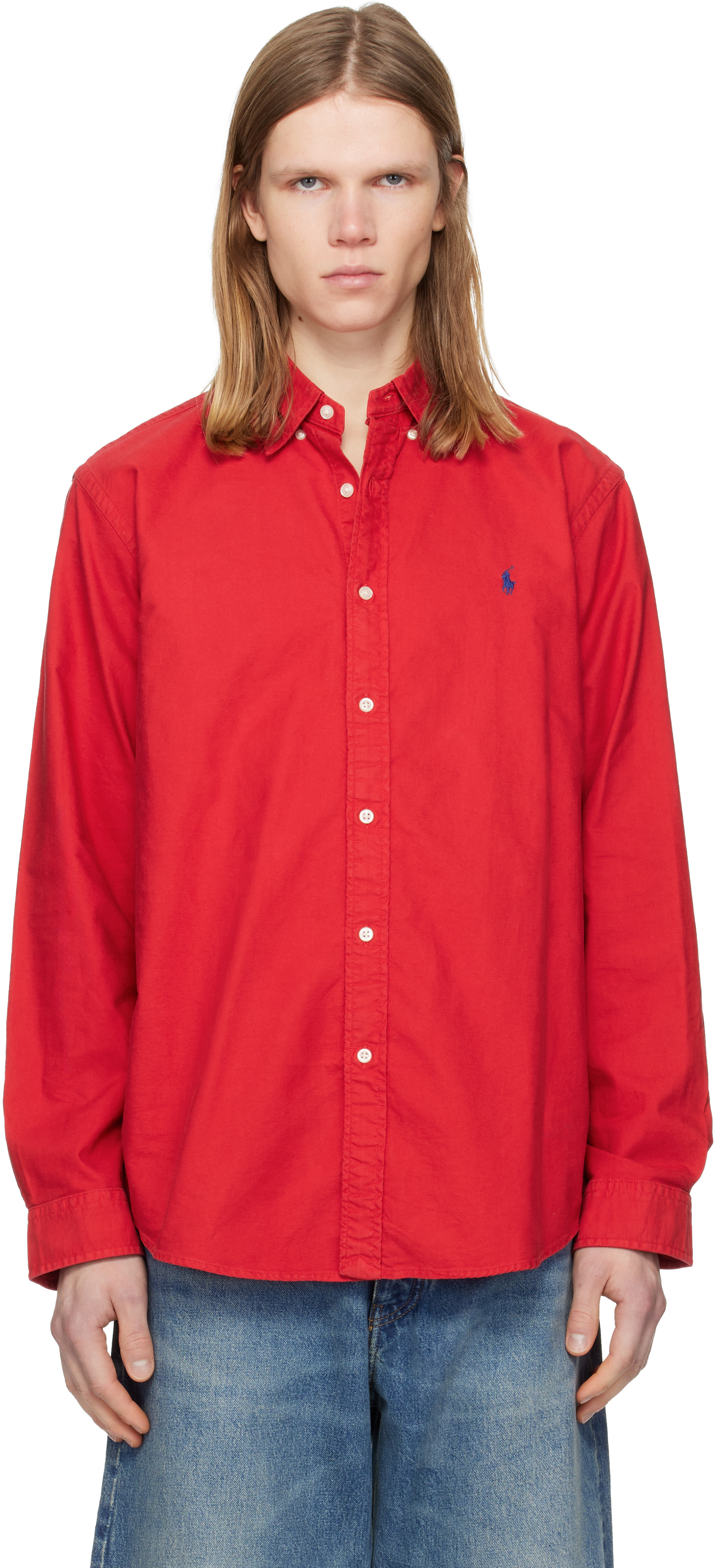 Polo Ralph Lauren: Red Garment-Dyed Oxford Shirt | SSENSE Canada