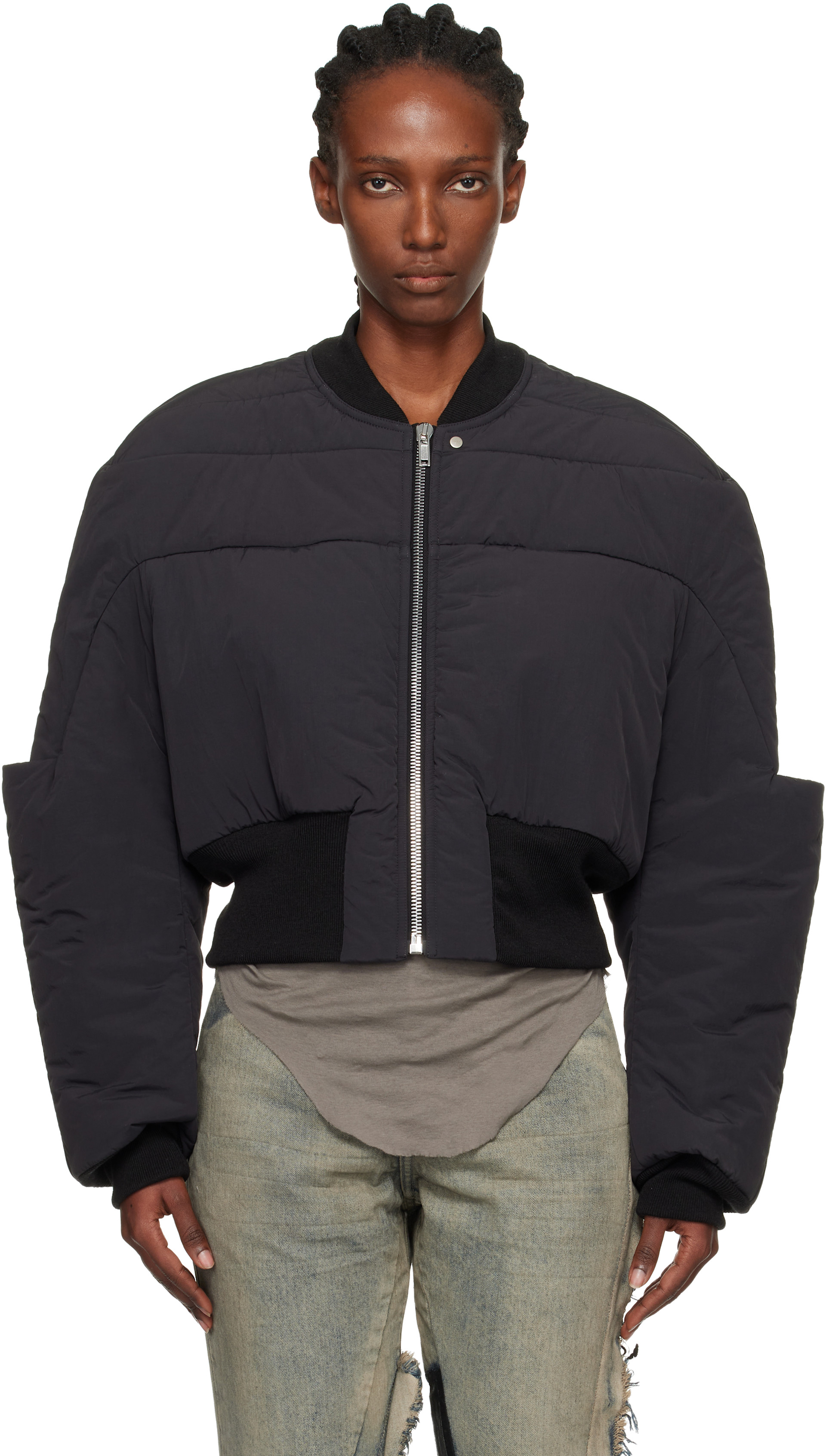 Rick Owens: Black Concordians Girdered Cropped Bomber Down Jacket