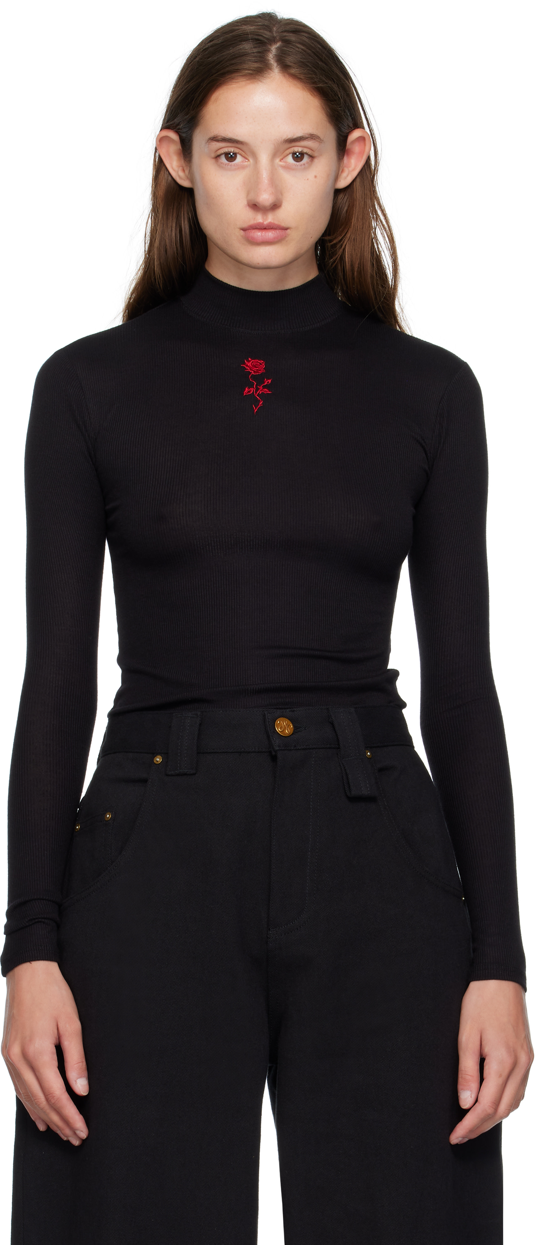 WILLY CHAVARRIA: Black Gabriela Mock Neck Top | SSENSE