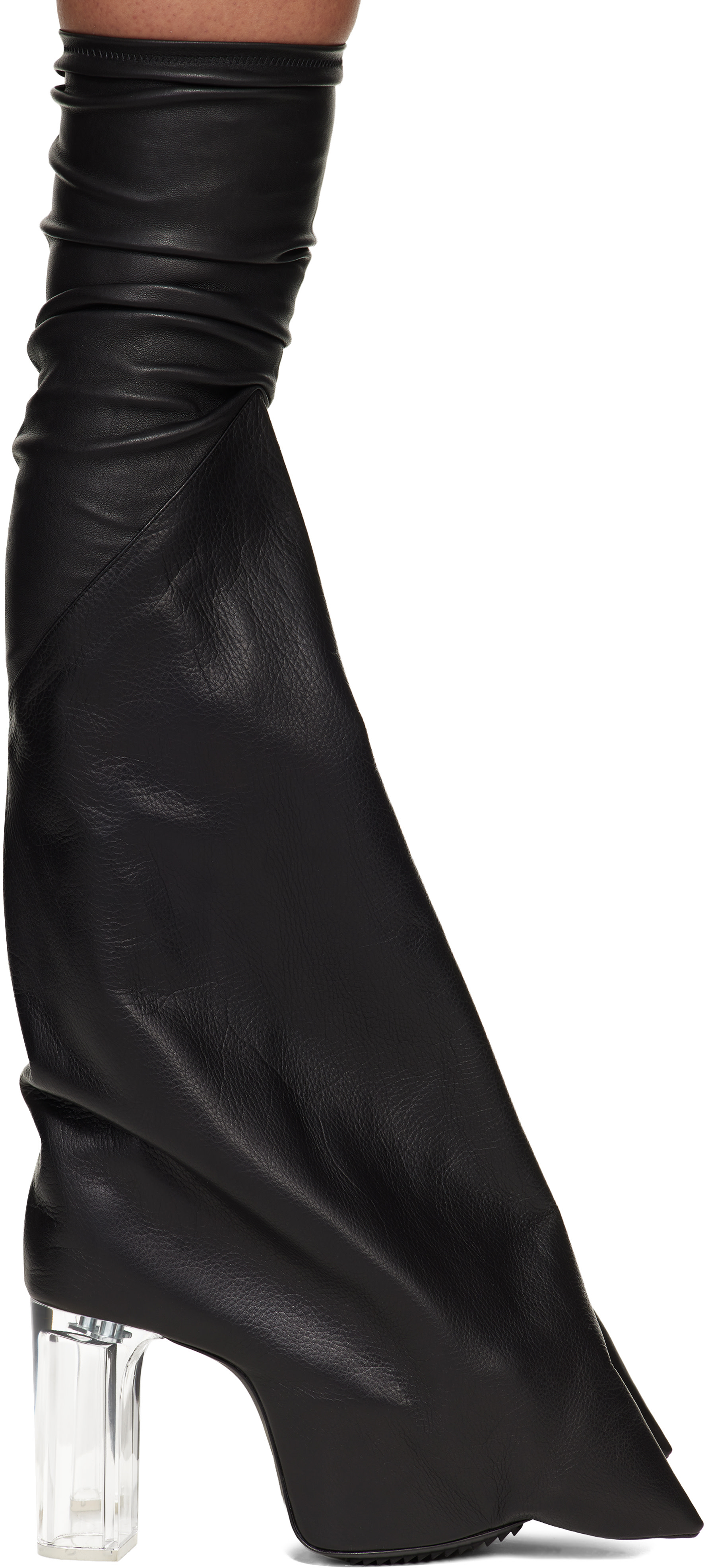 Black Temple Taco Kiss Tall Boots by Rick Owens on Sale