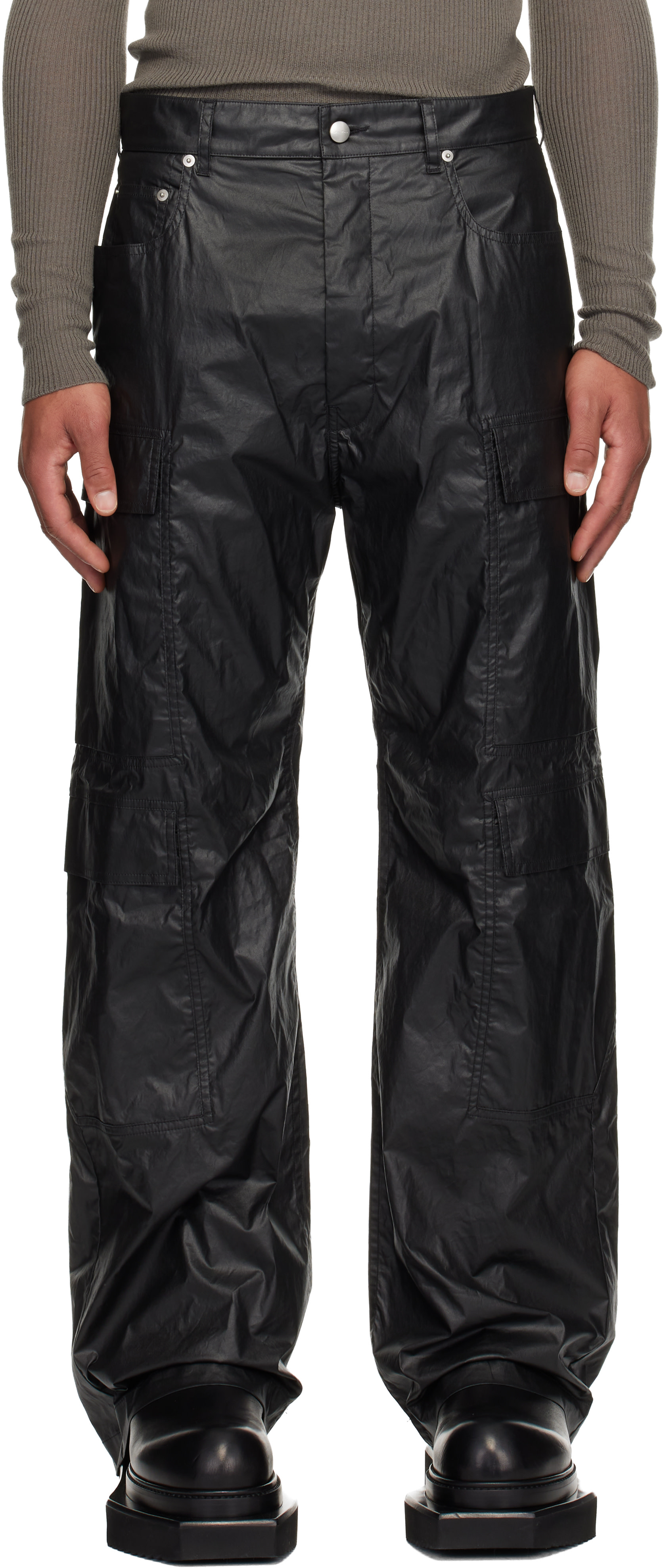 Danke Schön. ブラックカーゴパンツ　 リックオウエンス似 32 Rick Owens: ブラック Concordians Double カーゴパンツ | SSENSE 日本