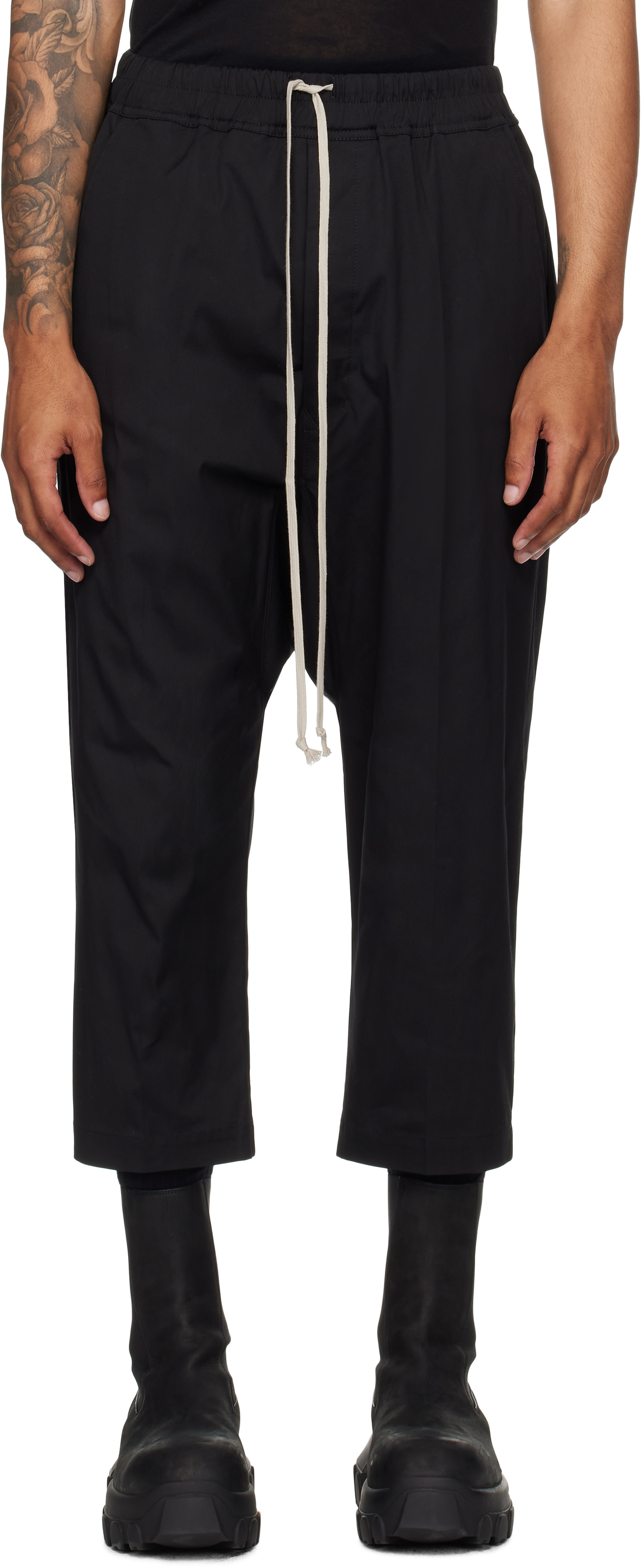 Rick Owens: Black Concordians Forever Drawstring Cropped Trousers