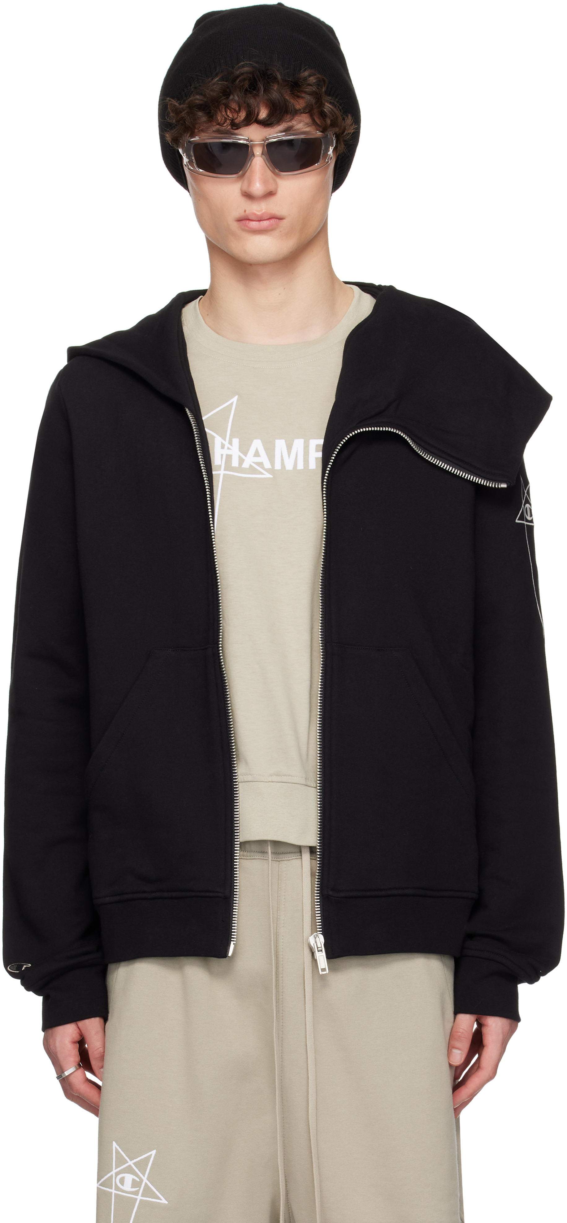 Rick Owens: Black Champion Edition Mountain Hoodie | SSENSE