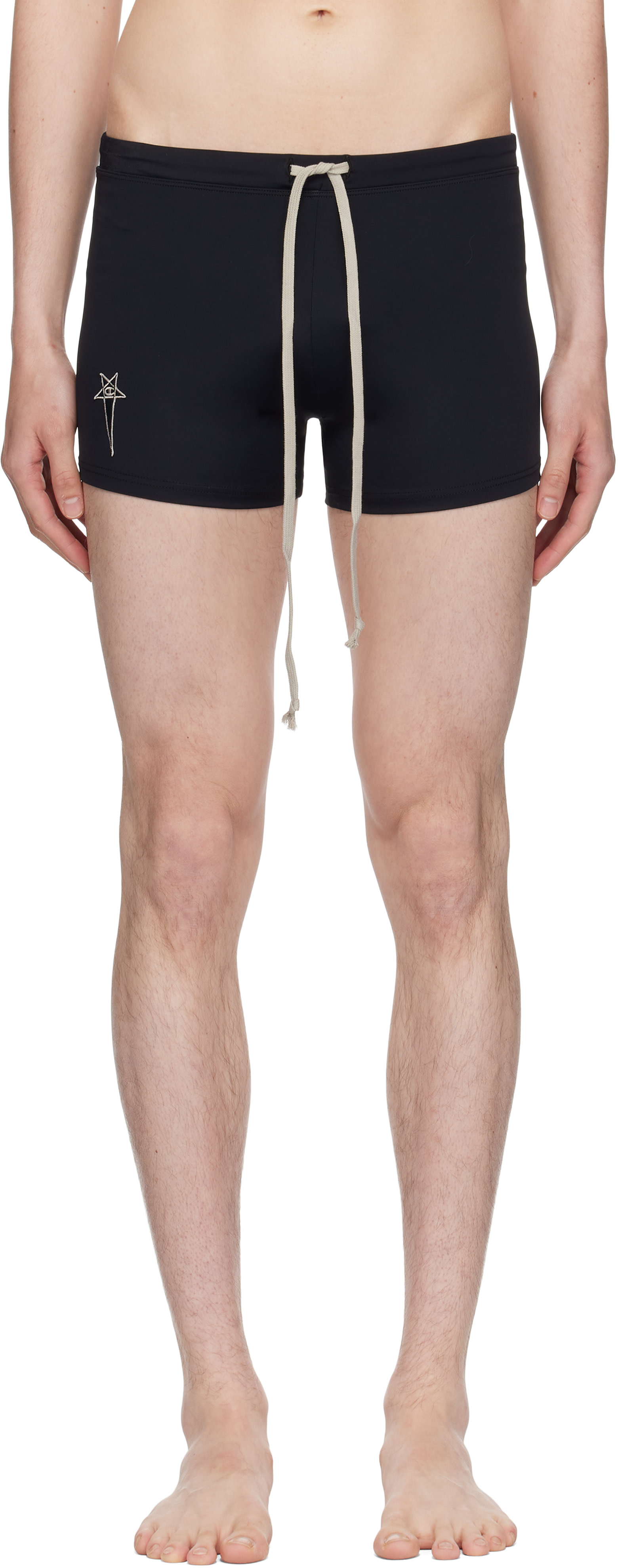 Rick Owens: Black Champion Edition Jersey Swim Shorts | SSENSE