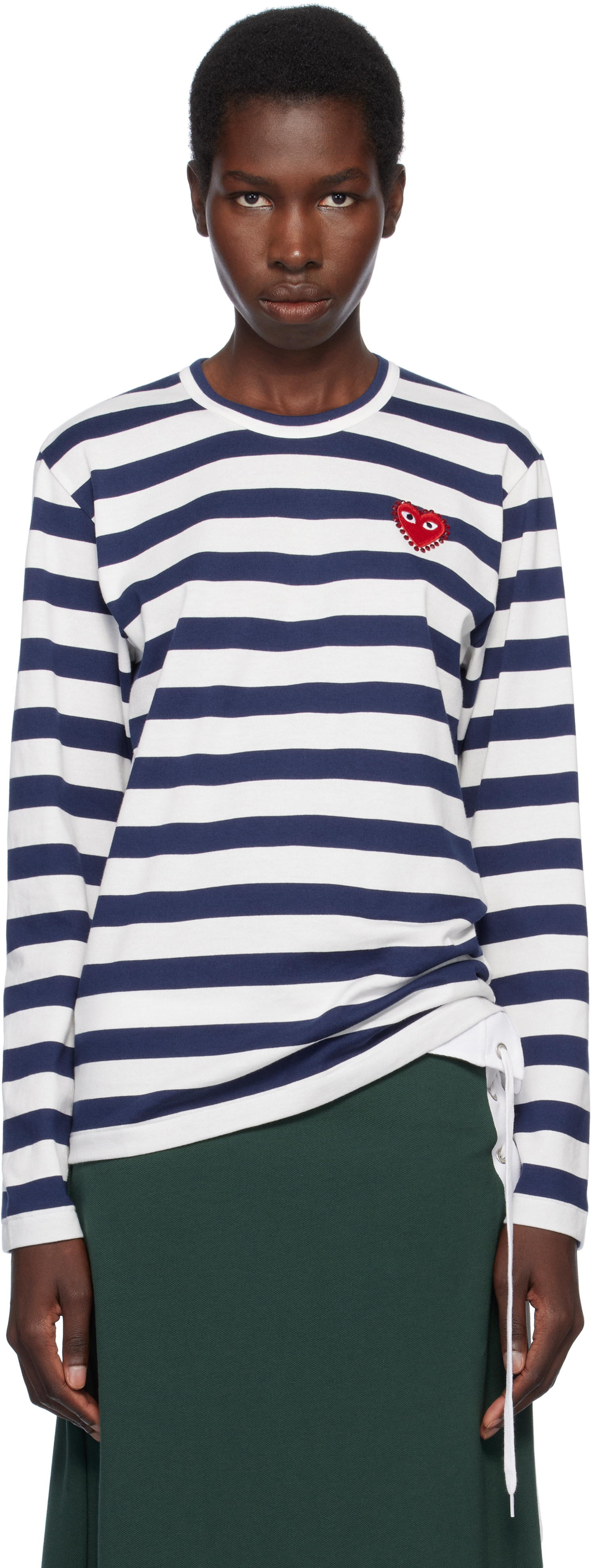 PLAYCOMMEdesGARÇONS border T-shirtY2K COMME des GARÇONS PLAY: Navy & White L/S Stripe Rhinestone T-shirt