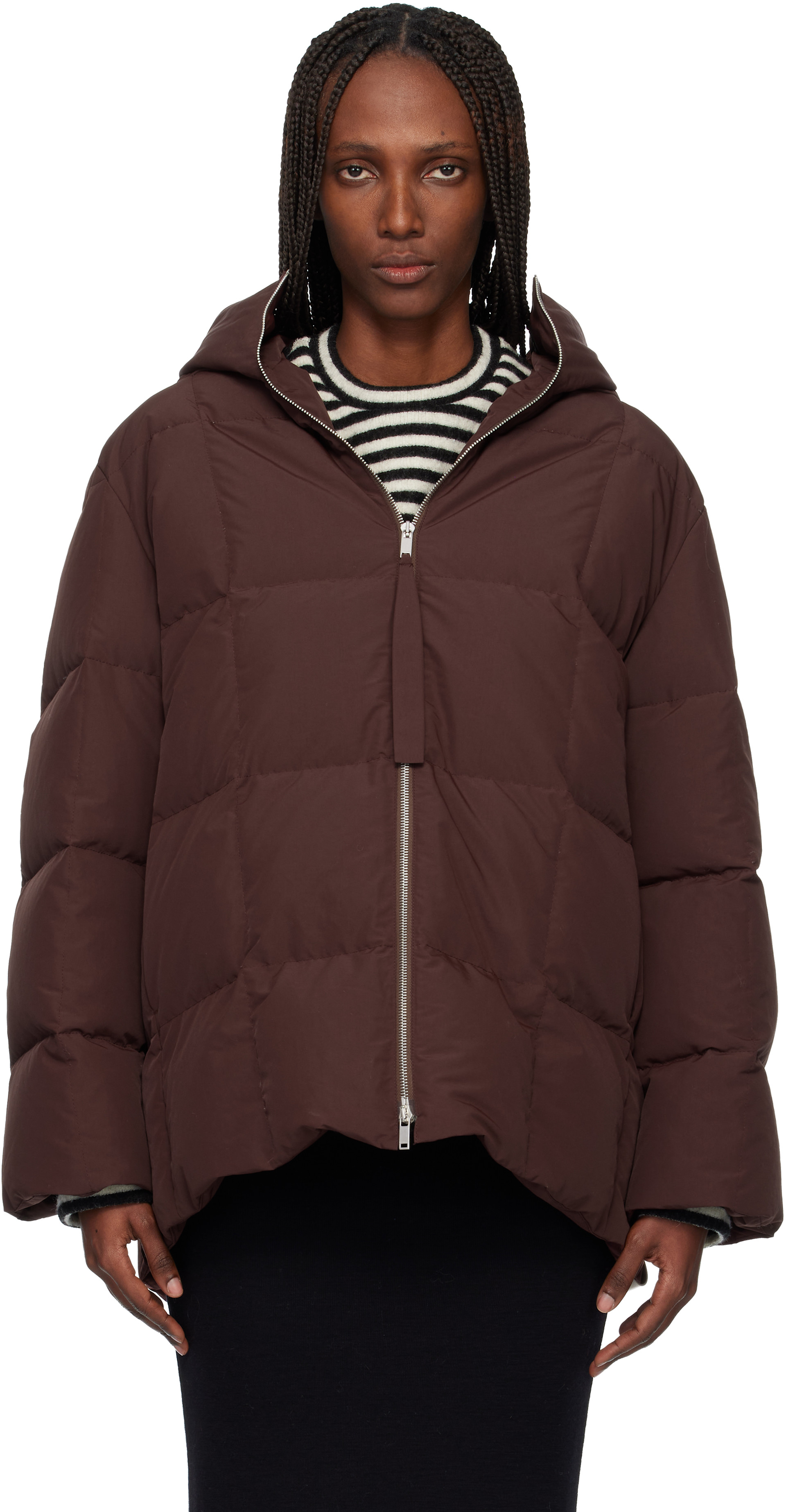 JILSANDER ＋ キンティングダウンジャケット Jil Sander: Burgundy Quilted Down Jacket | SSENSE