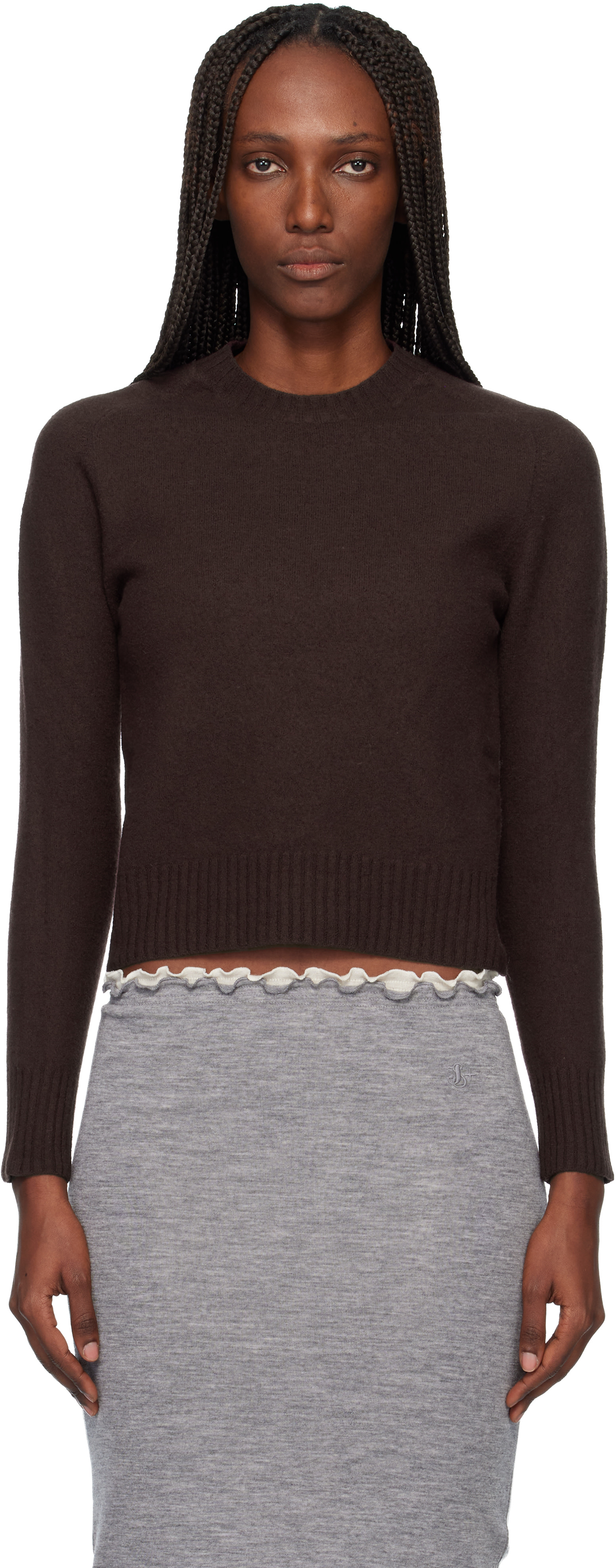 Jil Sander: Brown Lightweight Wool Crew-Neck Sweater | SSENSE