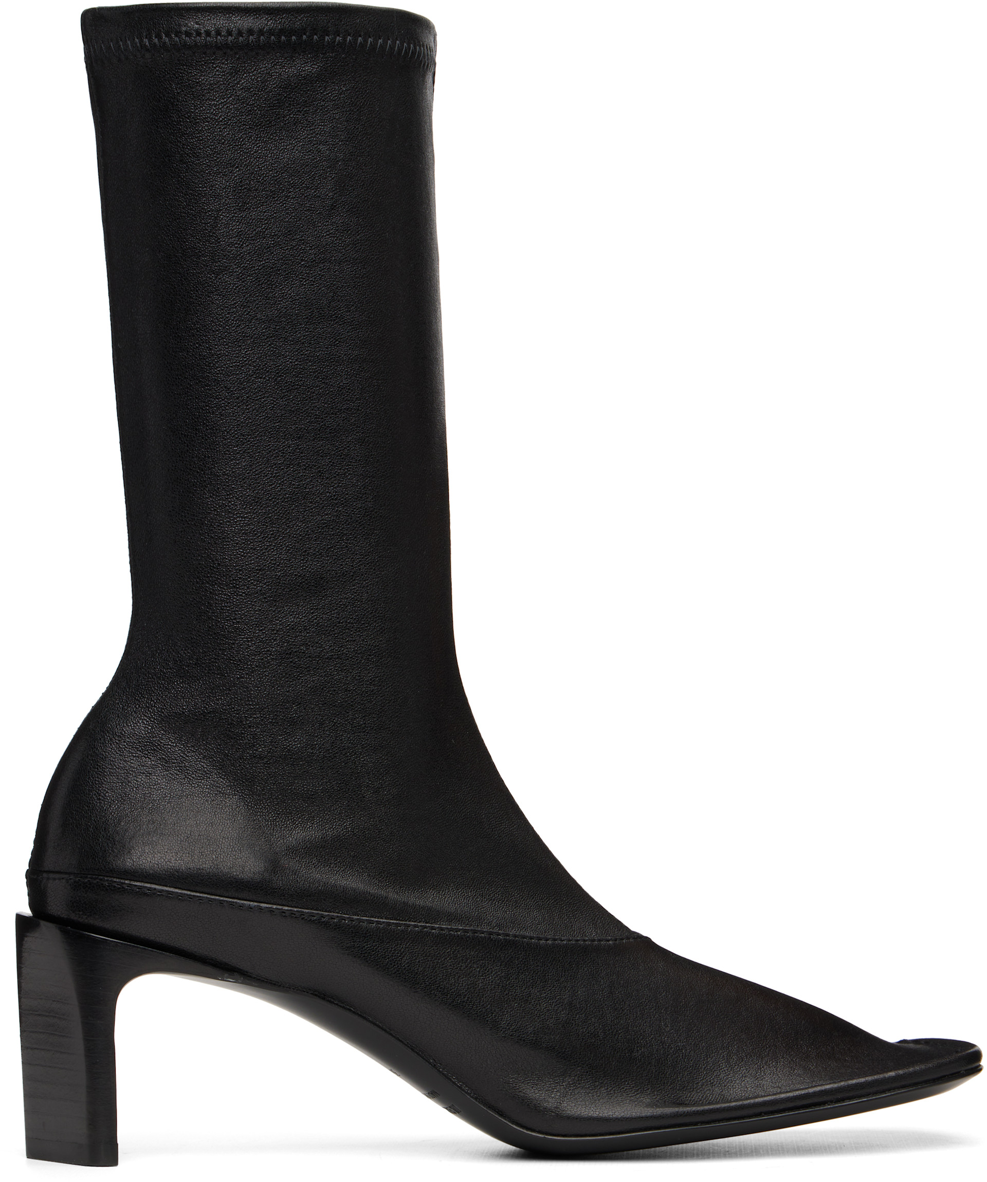 N*O様 美品級*JIL SANDER■本革レザー ブーツ チャンキーヒール■黒 Jil Sander: Black Mid-Calf Boots | SSENSE